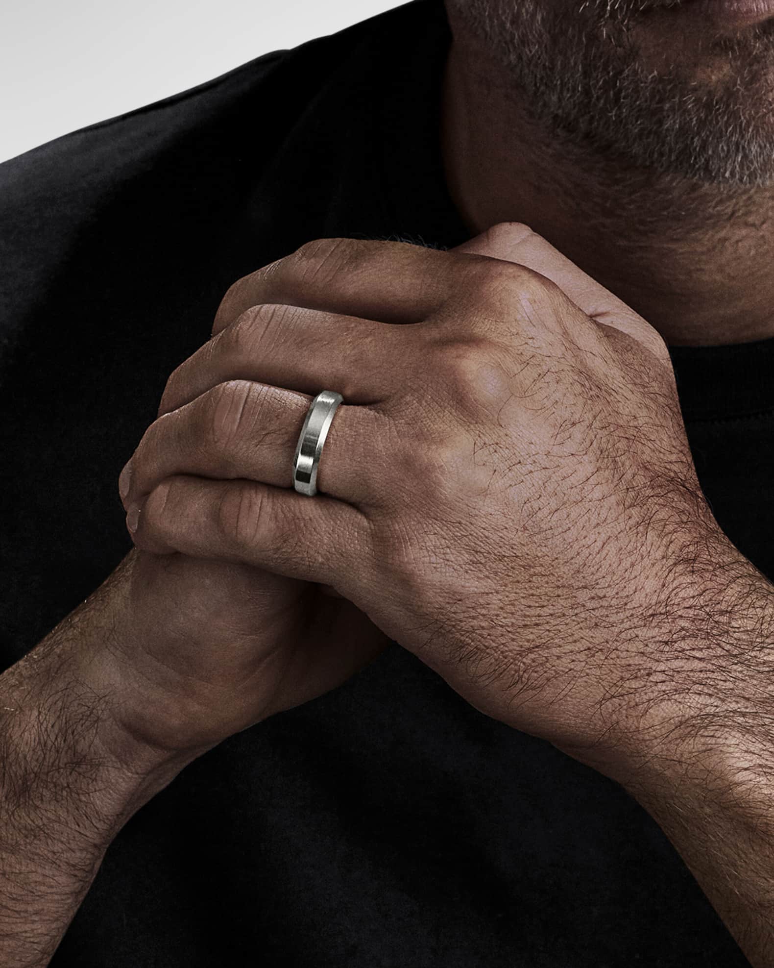 Men s Beveled Band Rings in 18K White Gold Neiman Marcus