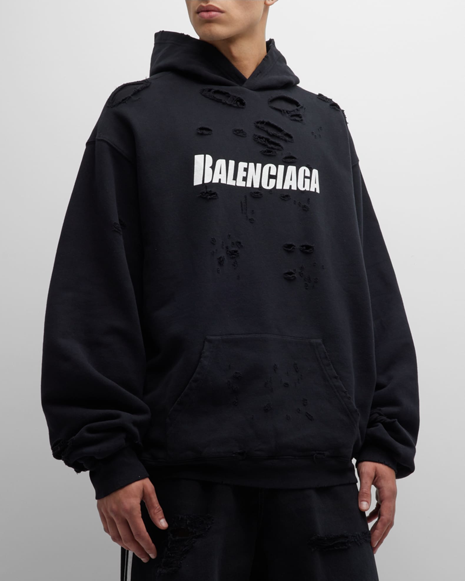 BALENCIAGA Logo Destroyed Cotton Sweatshirt Hoodie for Men