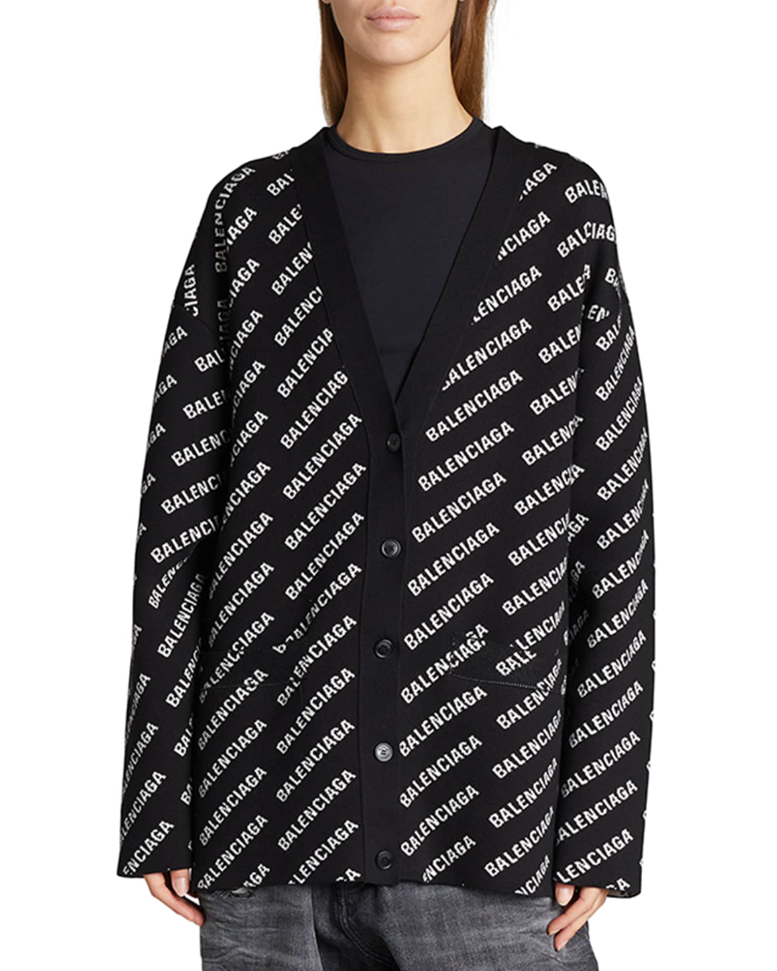 Balenciaga Allover Mini Logo Cardigan | Neiman Marcus