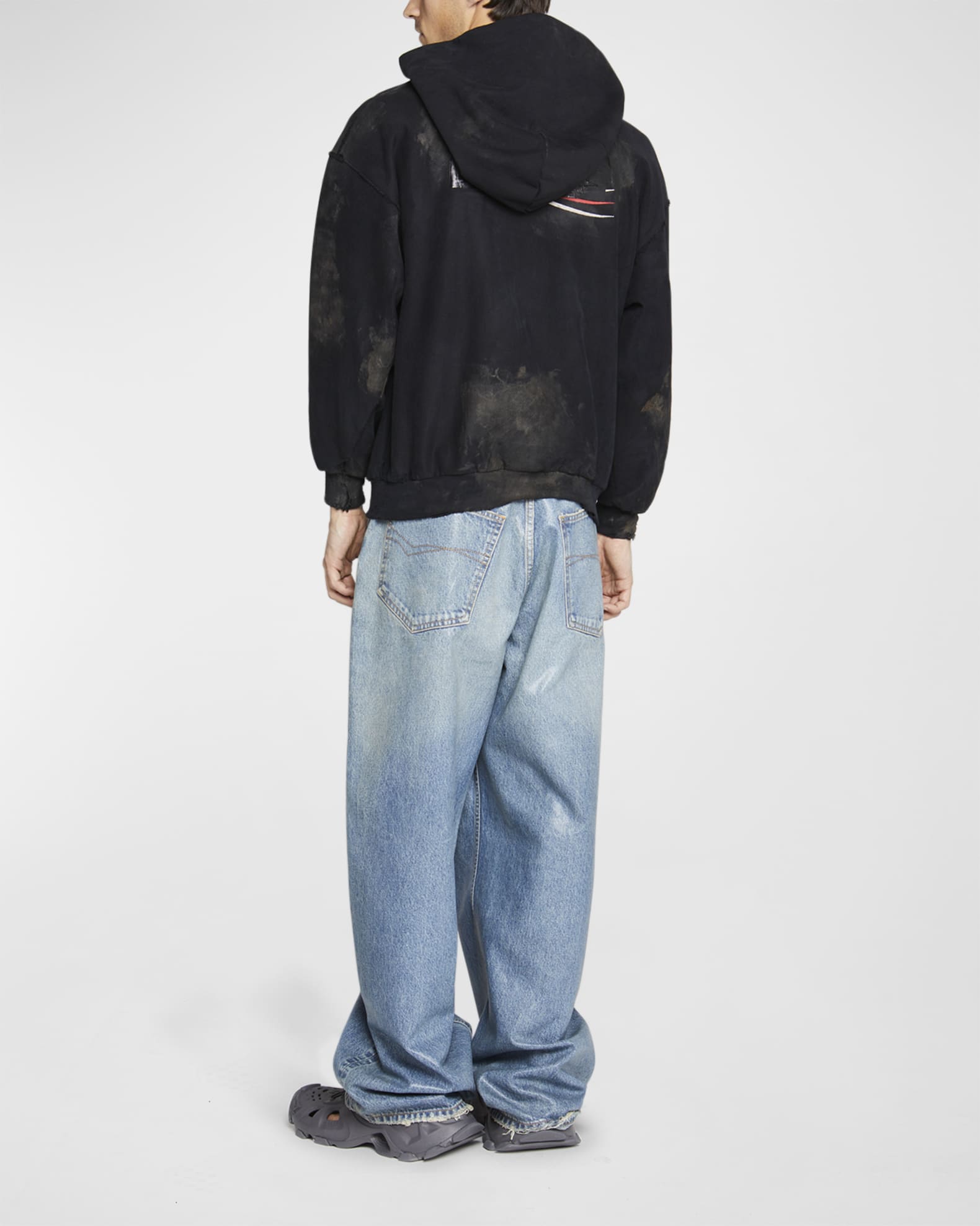 Men's Distressed Zip-Up Logo Hoodie