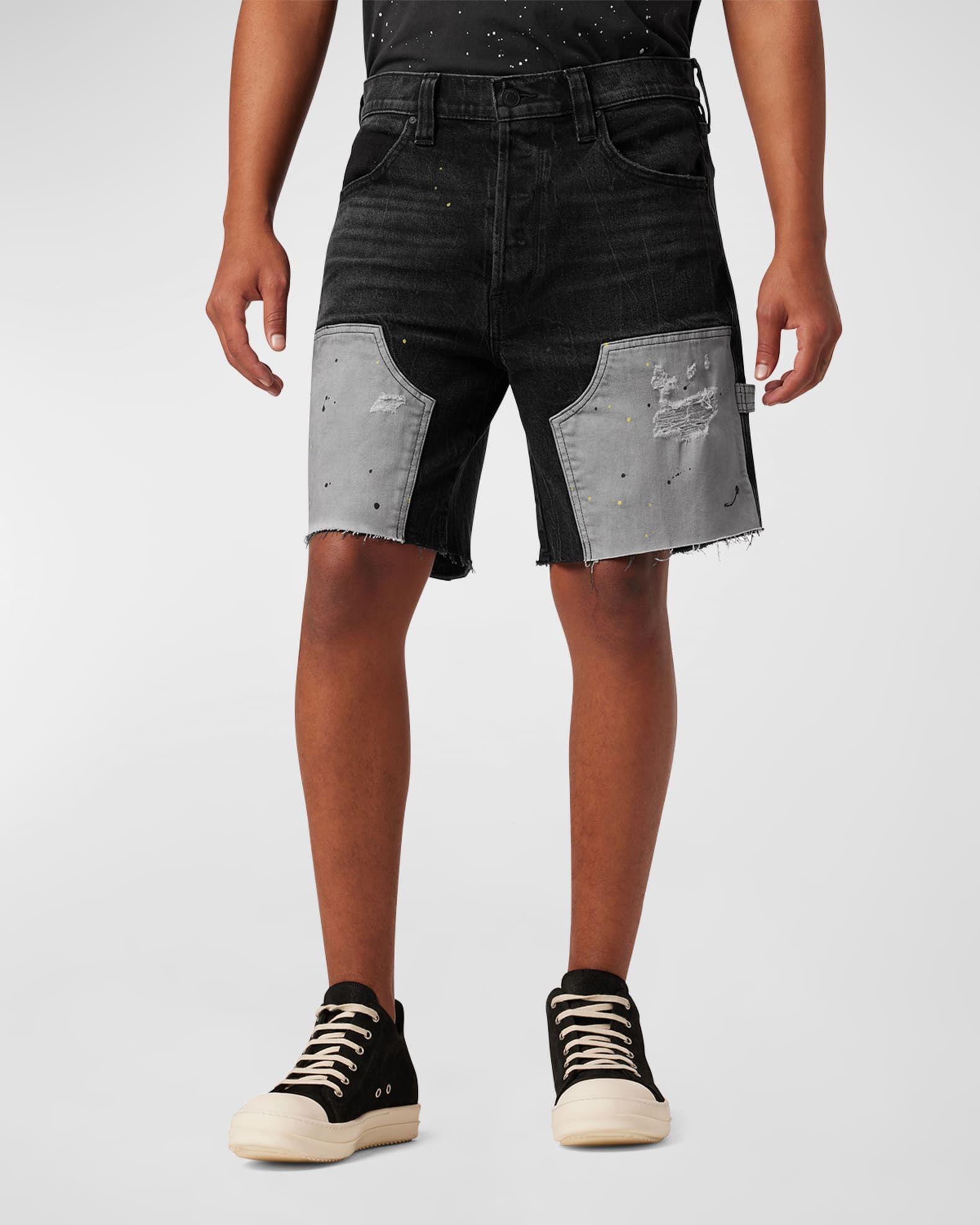 Amiri Paint-splatter effect denim shorts, Men's Clothing
