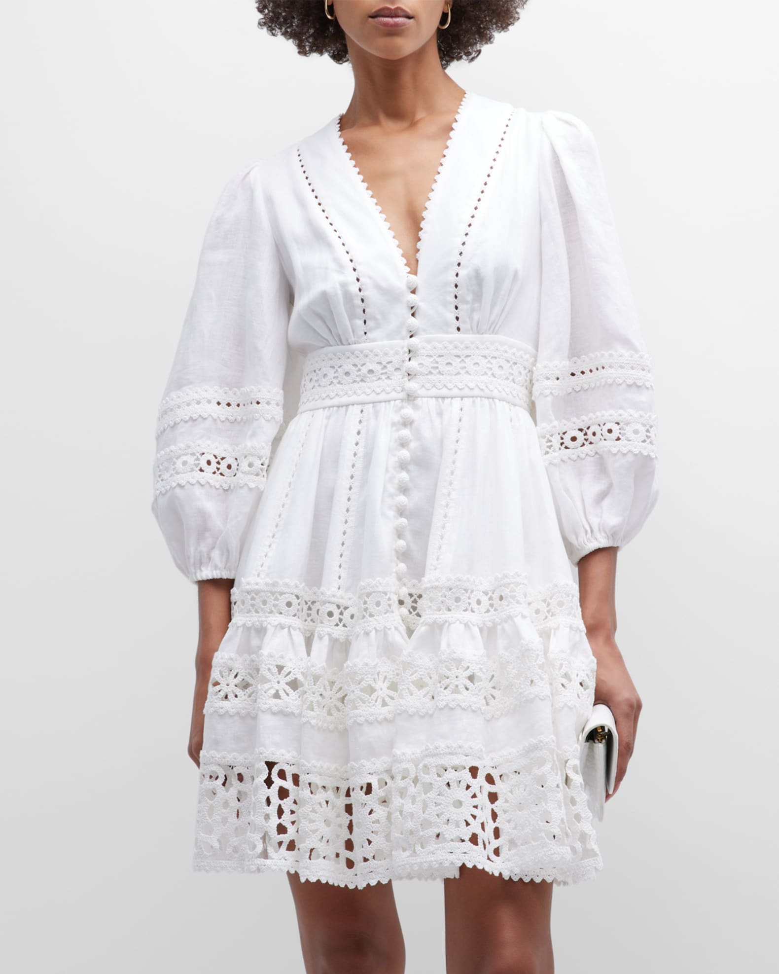 Zimmermann Devi Spliced Embroidered Mini Dress | Neiman Marcus
