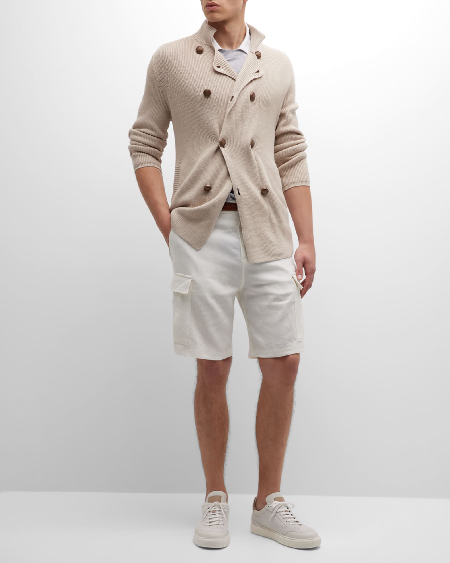Brunello Cucinelli Men's Linen Cargo Shorts | Neiman Marcus