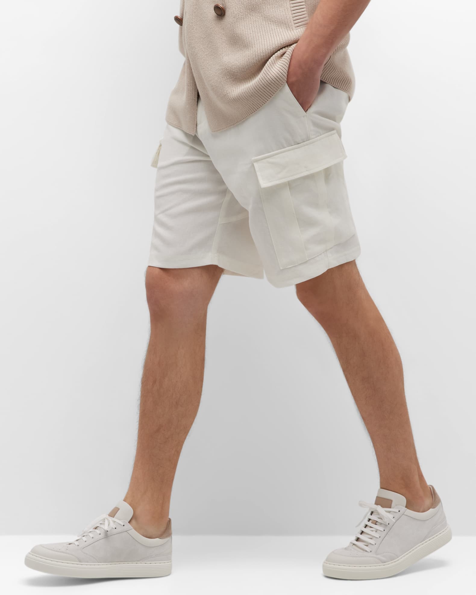 Brunello Cucinelli Men's Linen Cargo Shorts | Neiman Marcus