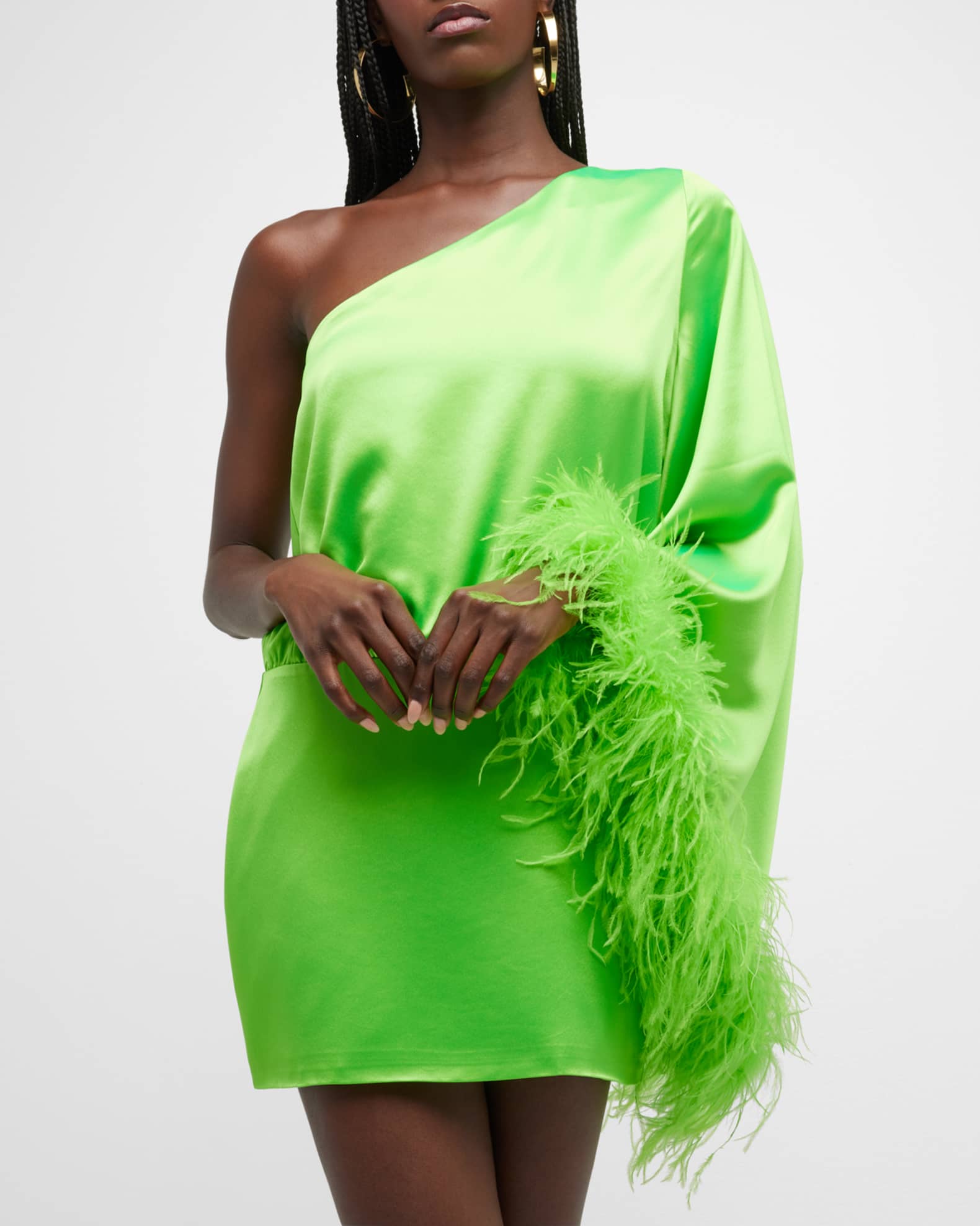 Retrofete Allegra One-Shoulder Feather Trim Mini Dress | Neiman Marcus