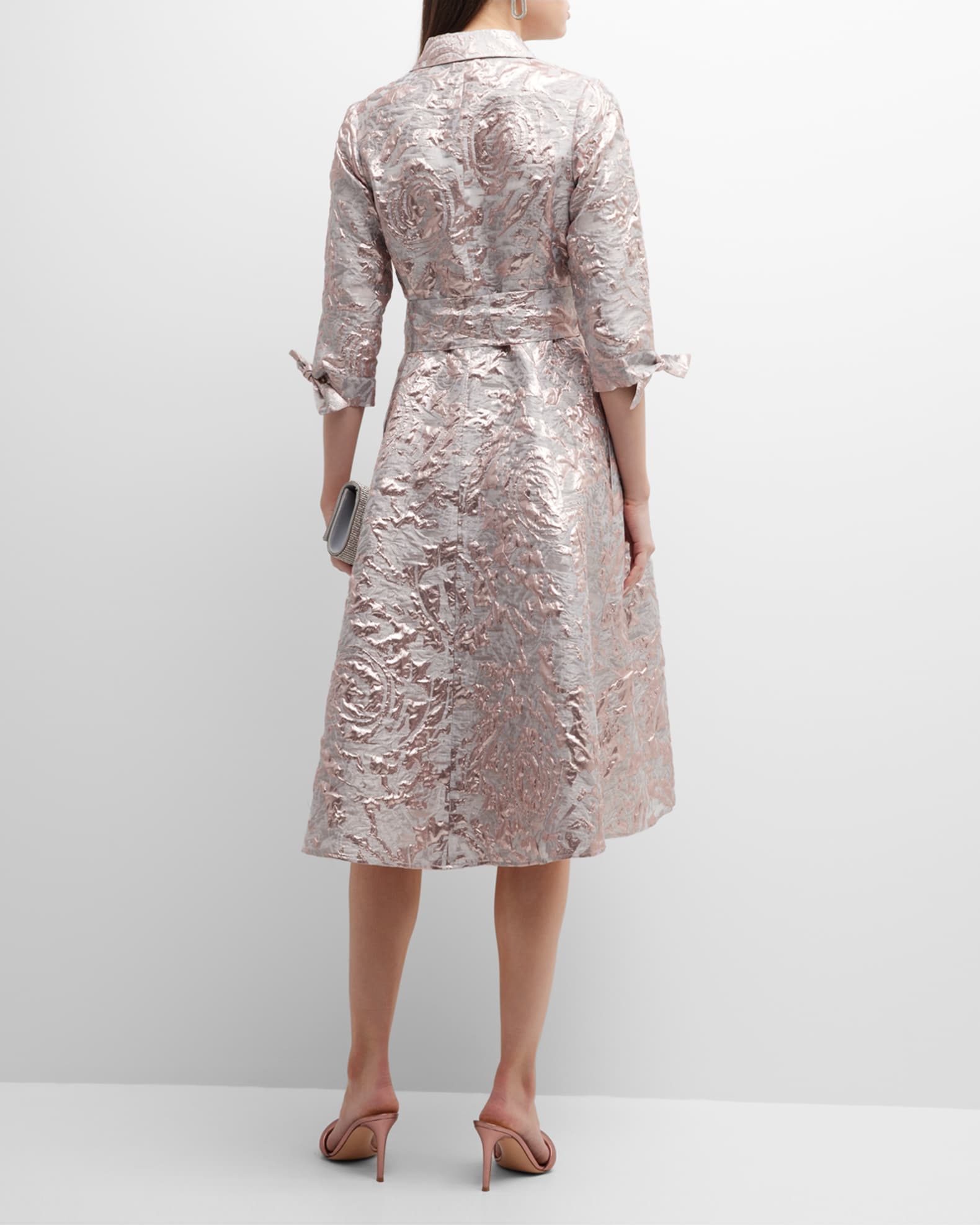 Teri Jon by Rickie Freeman Metallic Jacquard Belted Shirt Dress main image 0