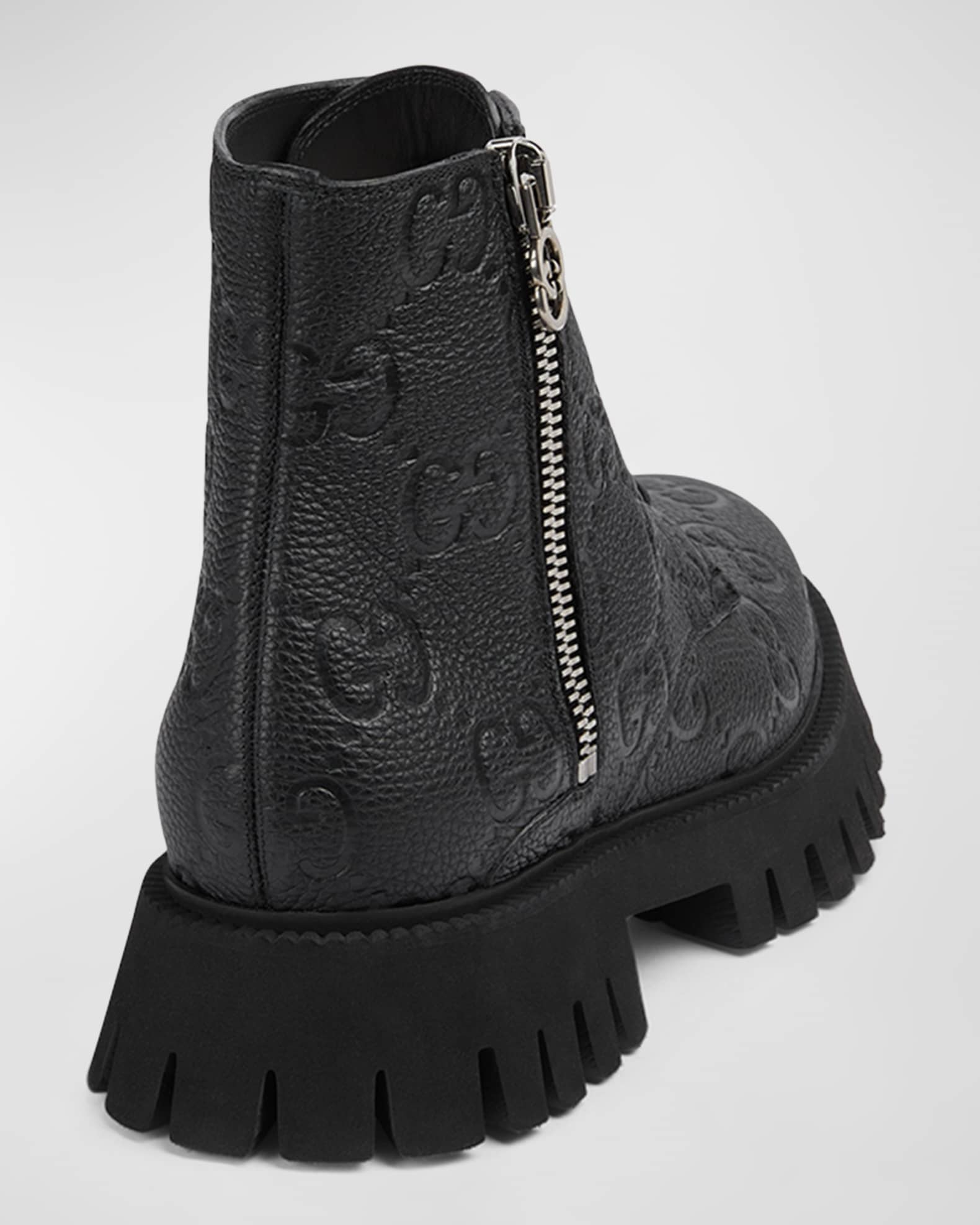 Gucci Men's Novo GG Leather Lug Sole Lace-Up Boots | Neiman Marcus