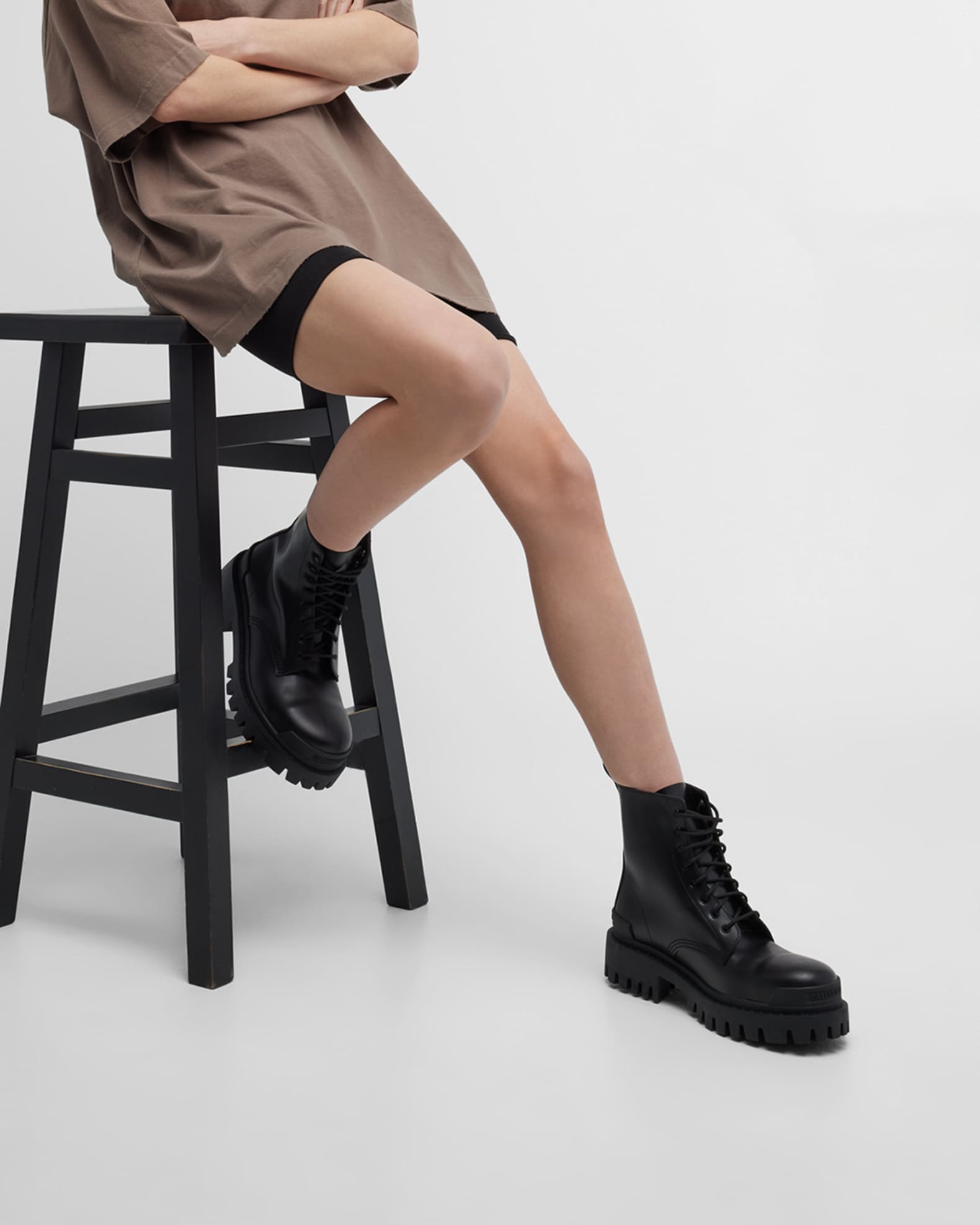 Balenciaga Strike Calfskin Lug-Sole Combat Boots | Neiman Marcus