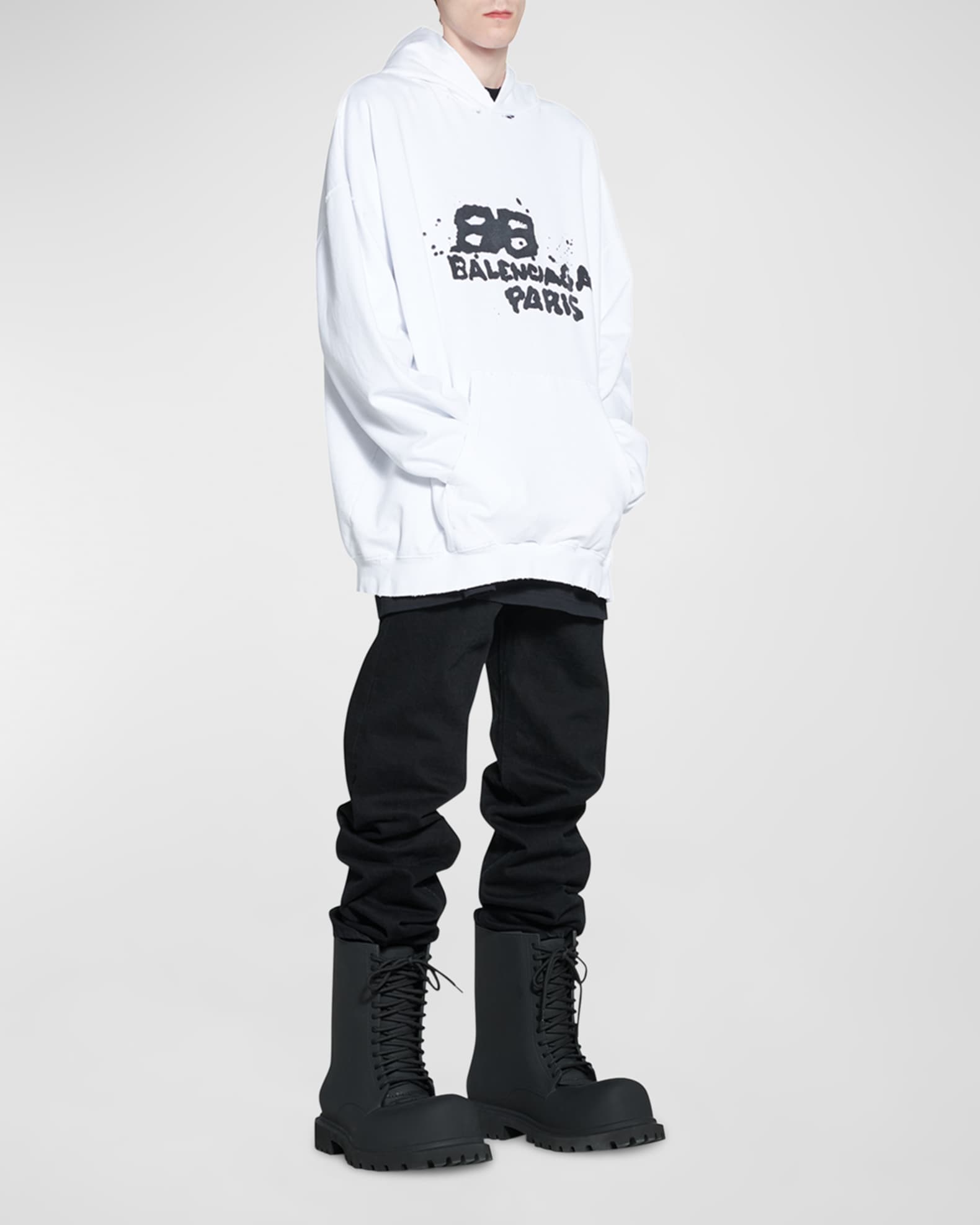 Balenciaga Men's Dirty BB Paris Icon Hoodie | Neiman Marcus