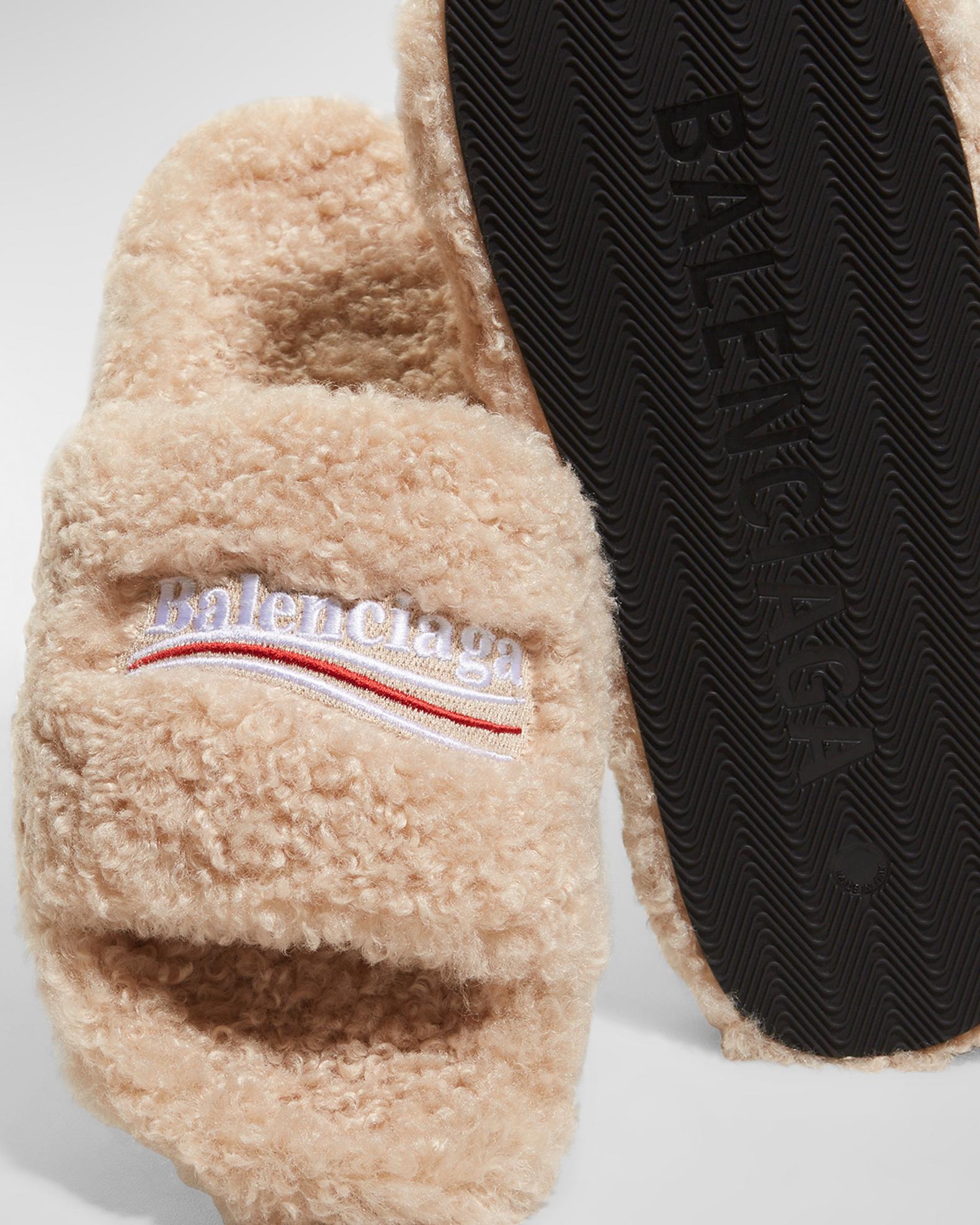Balenciaga Faux Fur Slide Sandals | Neiman Marcus