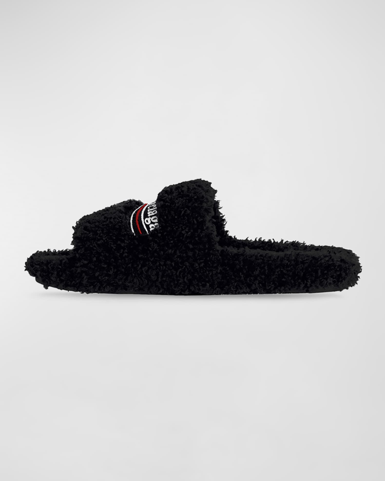 Balenciaga Faux Fur Slide Sandals | Neiman Marcus