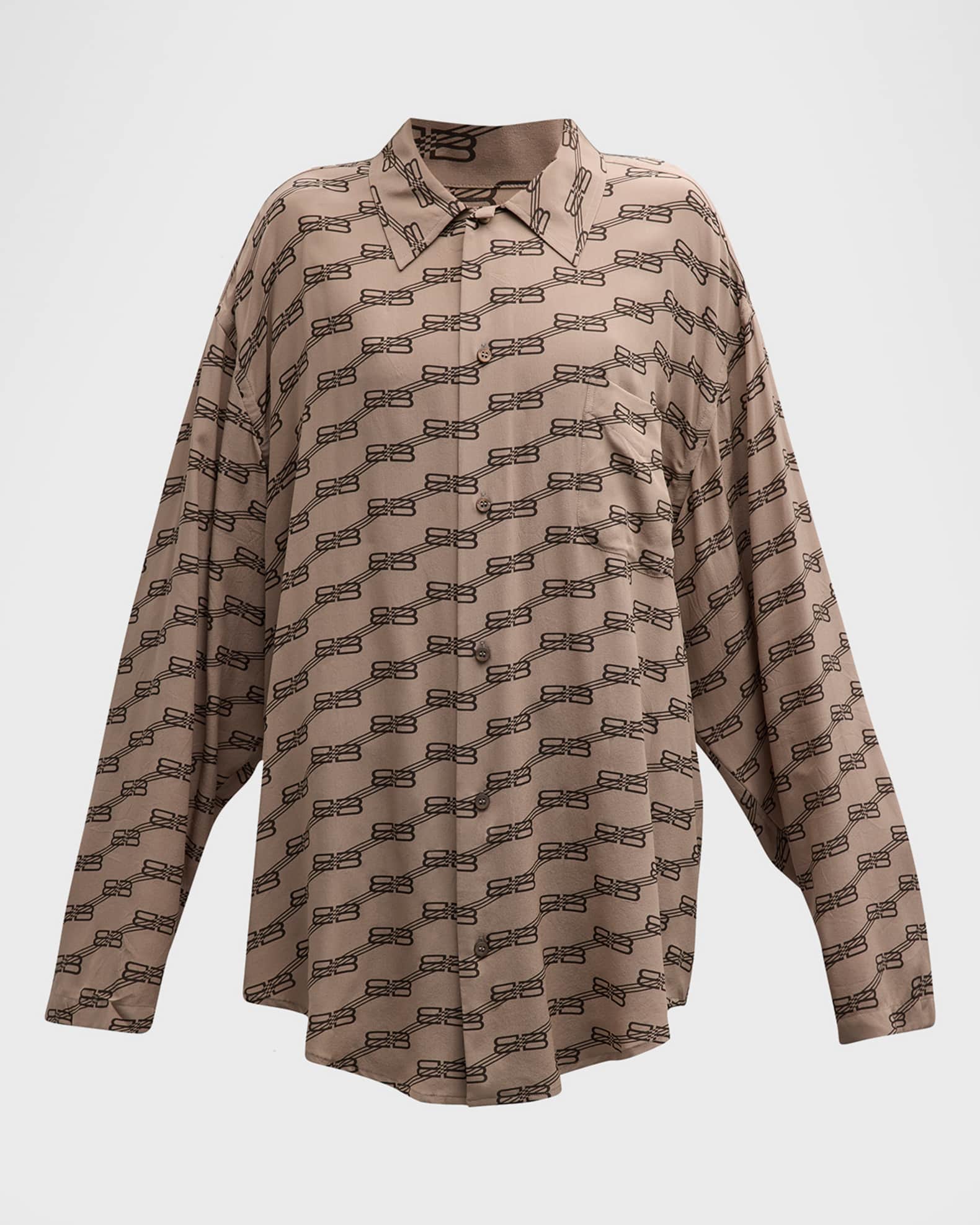 Bb Logo Long Sleeve Minimal Collared Silk Shirt