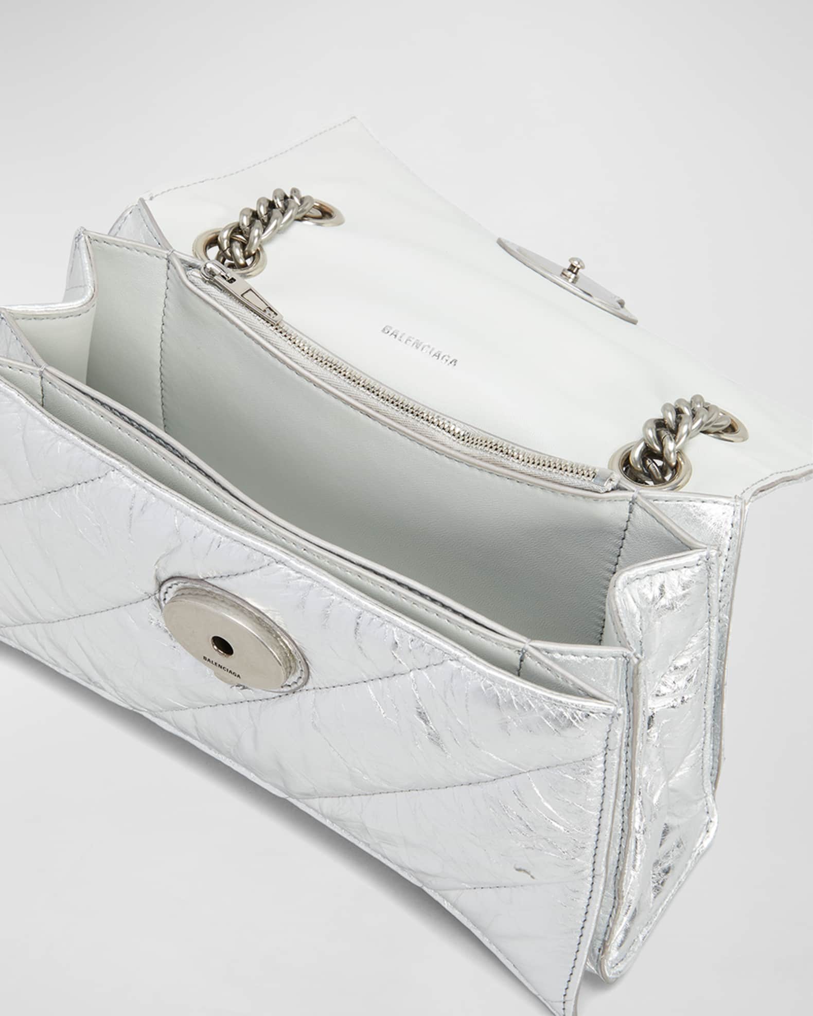 ショルダーバッグ・ポシェット BALENCIAGA Crush Bag With Chain in llic Silver Leather Balenciaga Crush Small Quilted Metallic Chain Shoulder Bag