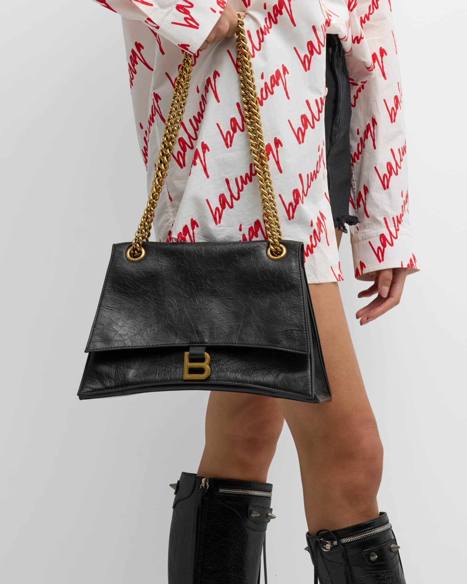 【BALENCIAGA】CRUSH MEDIUM SHOULDER BAG BALENCIAGA Crush medium quilted crinkled-leather shoulder
