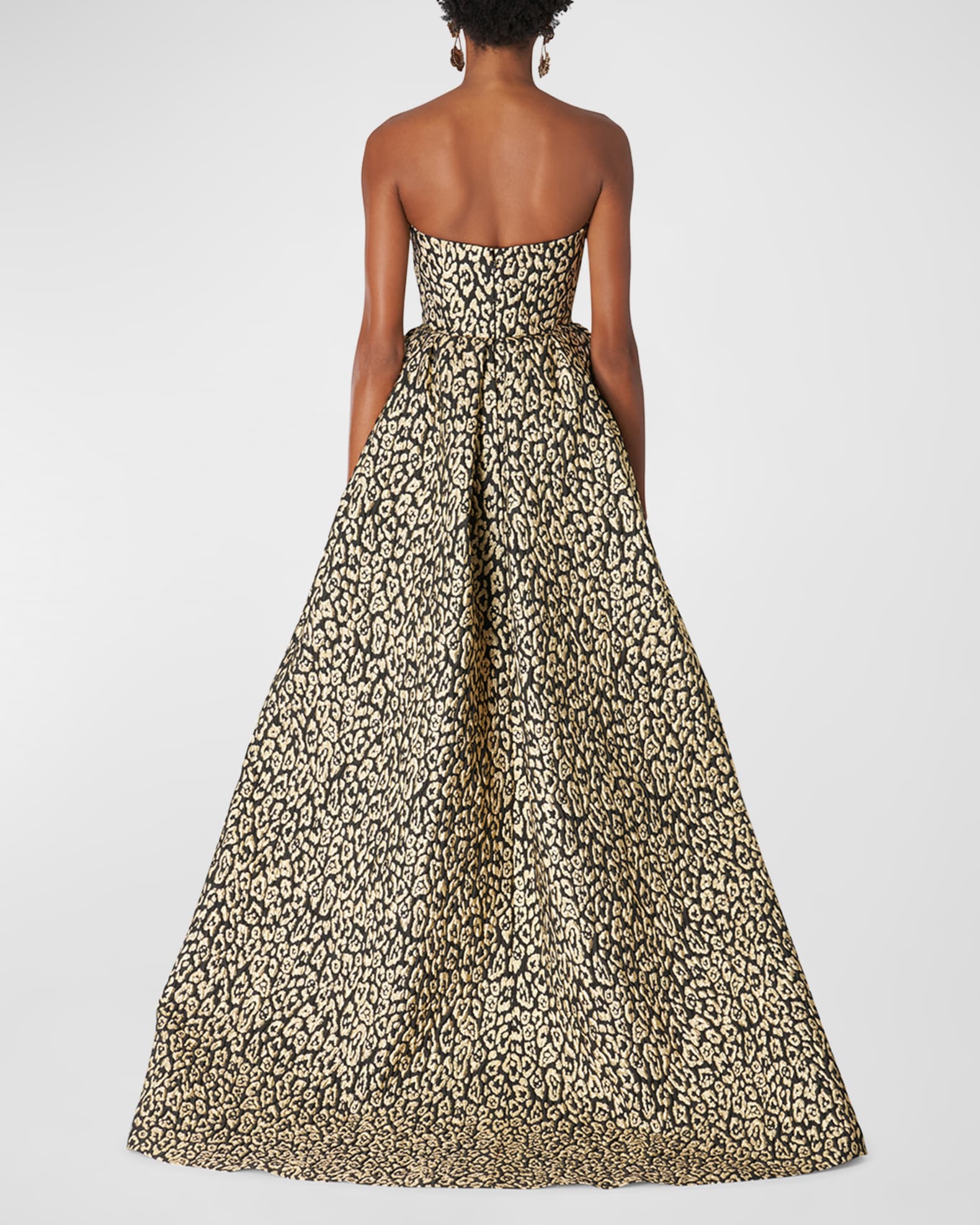 Carolina Herrera Leopard-Jacquard Strapless Column Gown With Attached ...