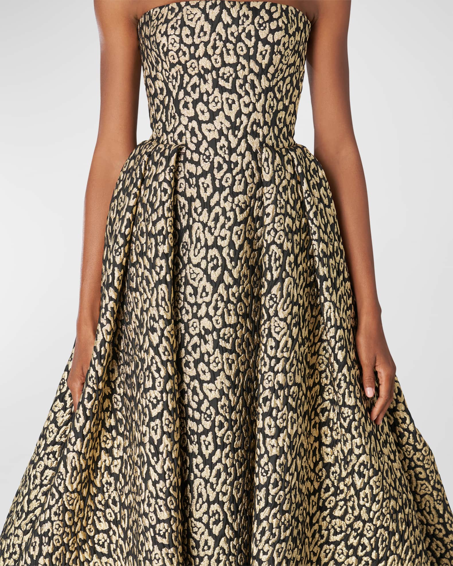 Carolina Herrera LeopardJacquard Strapless Column Gown With Attached