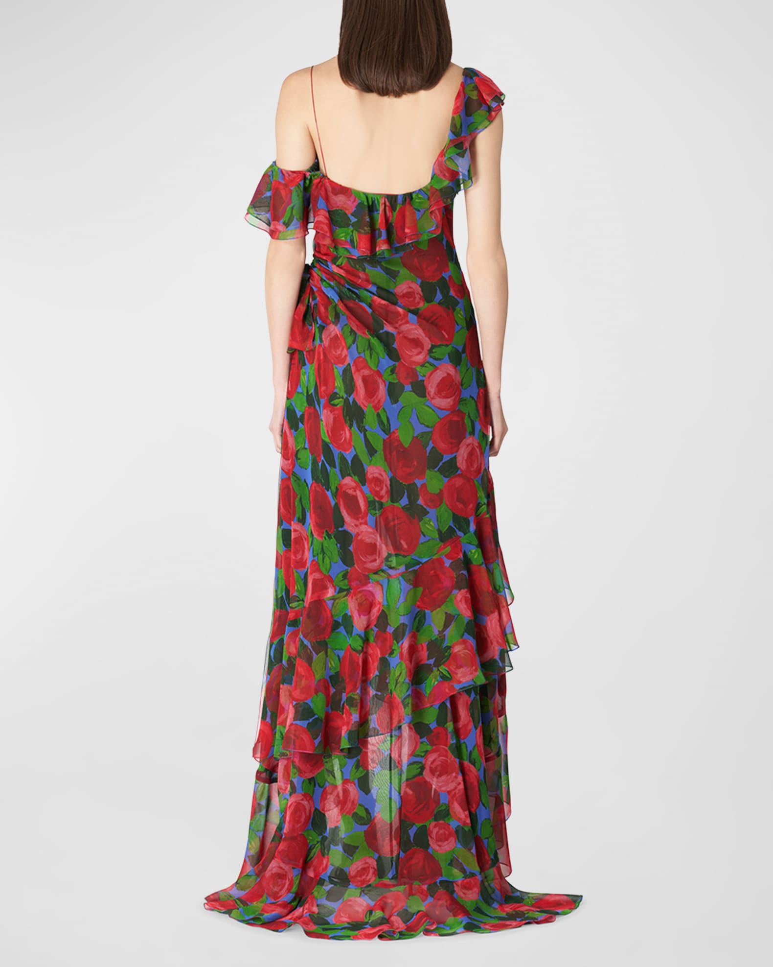 Carolina Herrera One-Shoulder Floral Print Gown with Ruffle Detail ...