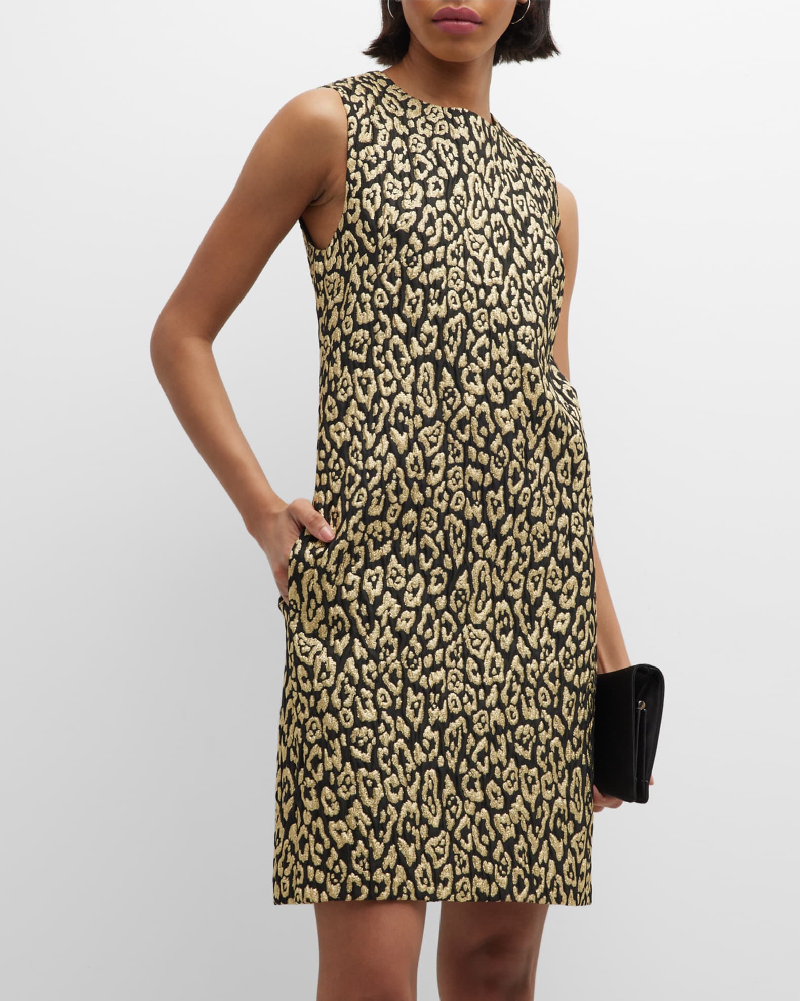 Carolina Herrera Metallic Leopard Jacquard Sleeveless Shift Dress ...
