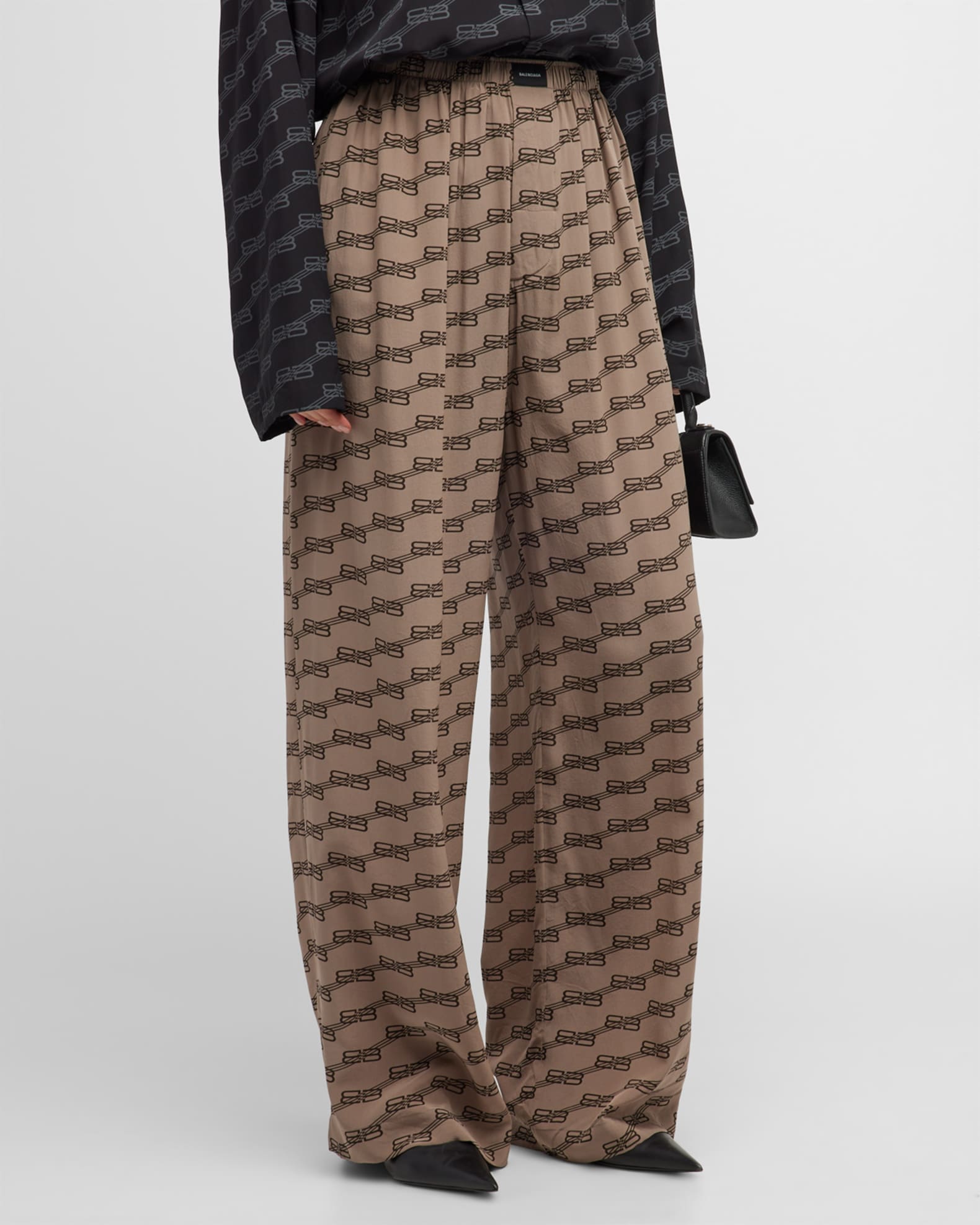 BB Logo Straight-Leg Silk Pajama Pants 0