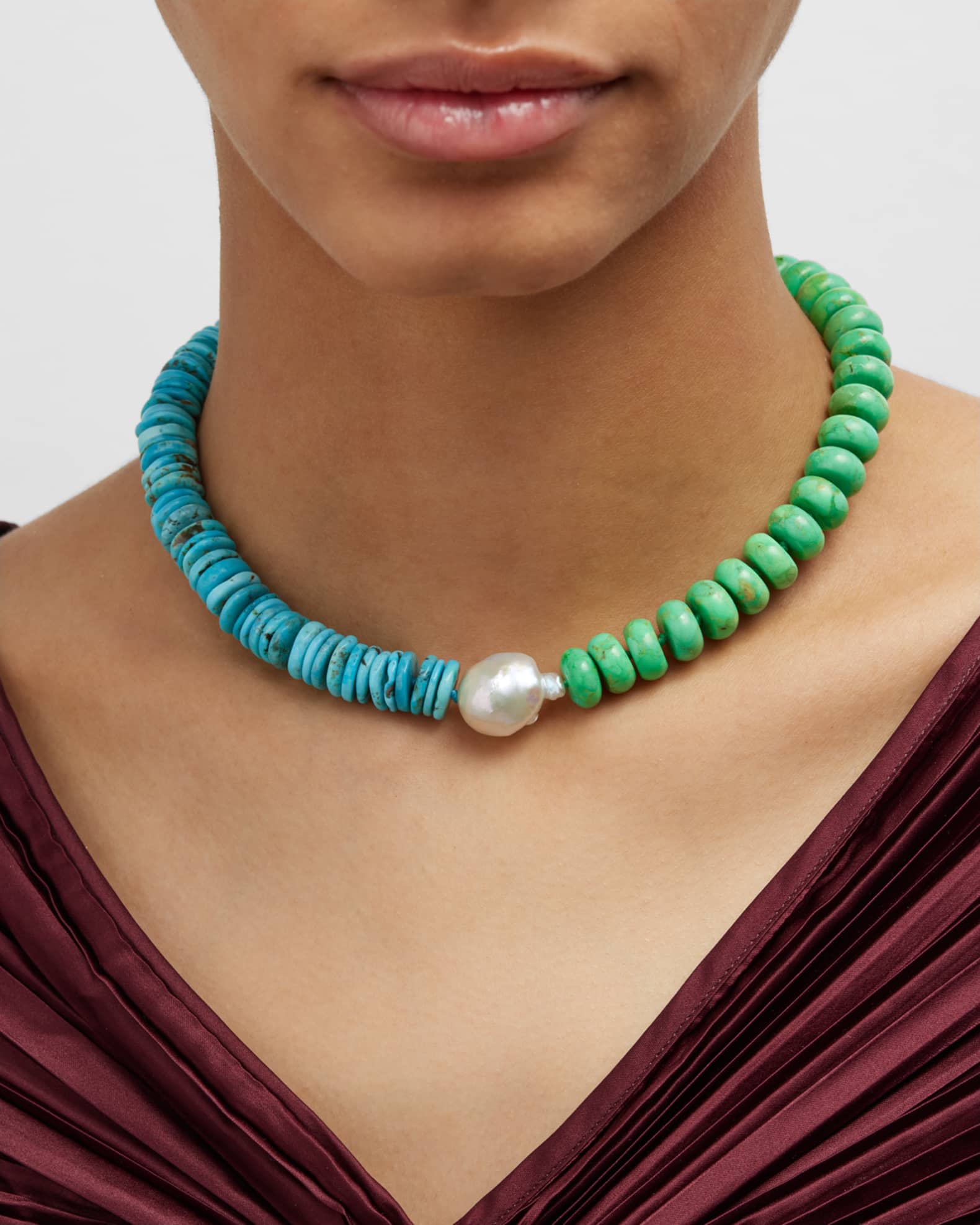 Colorblock Necklace with Baroque Pearl 1