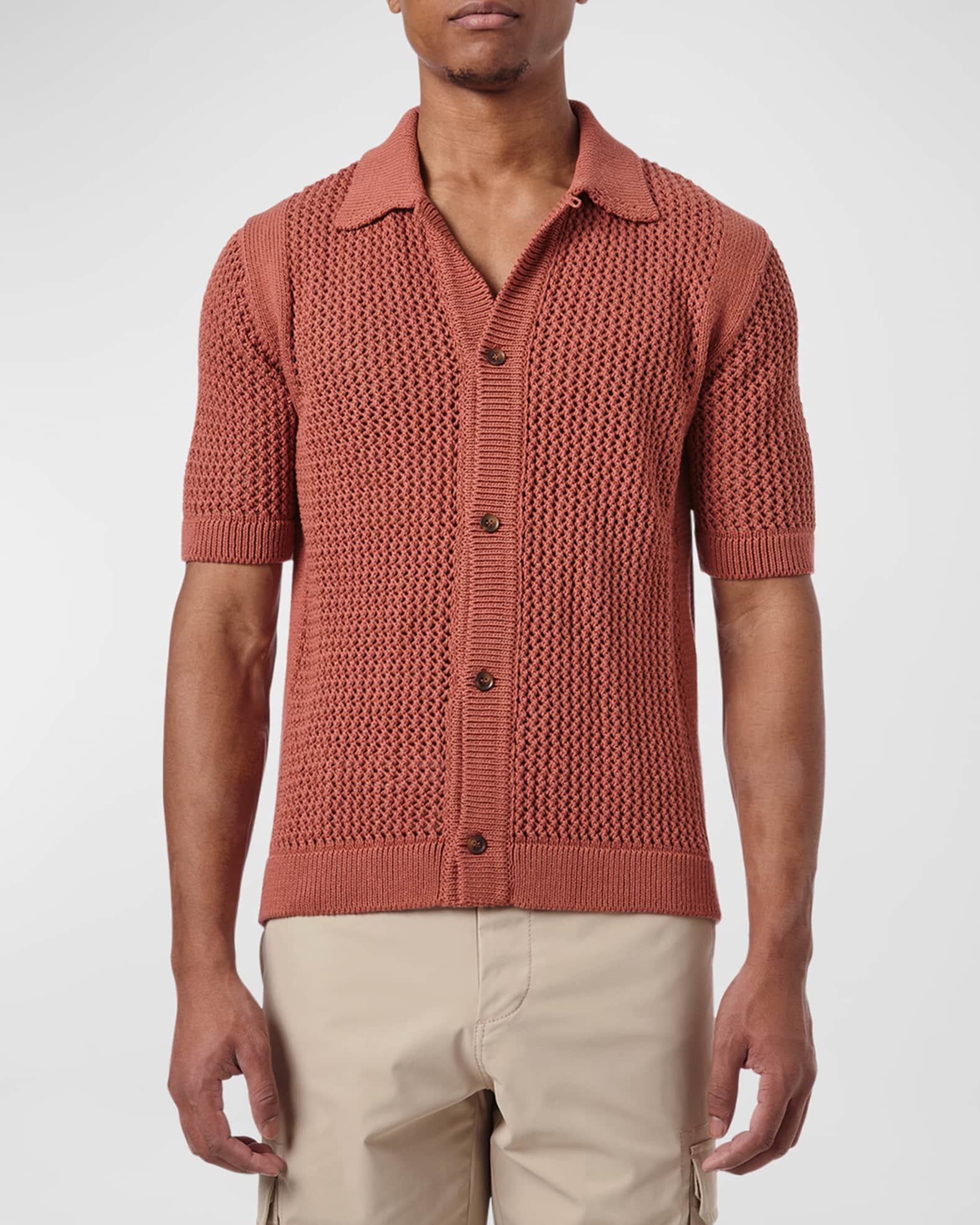 TEDDY VONRANSON Men's Open Knit Camp Shirt Neiman Marcus