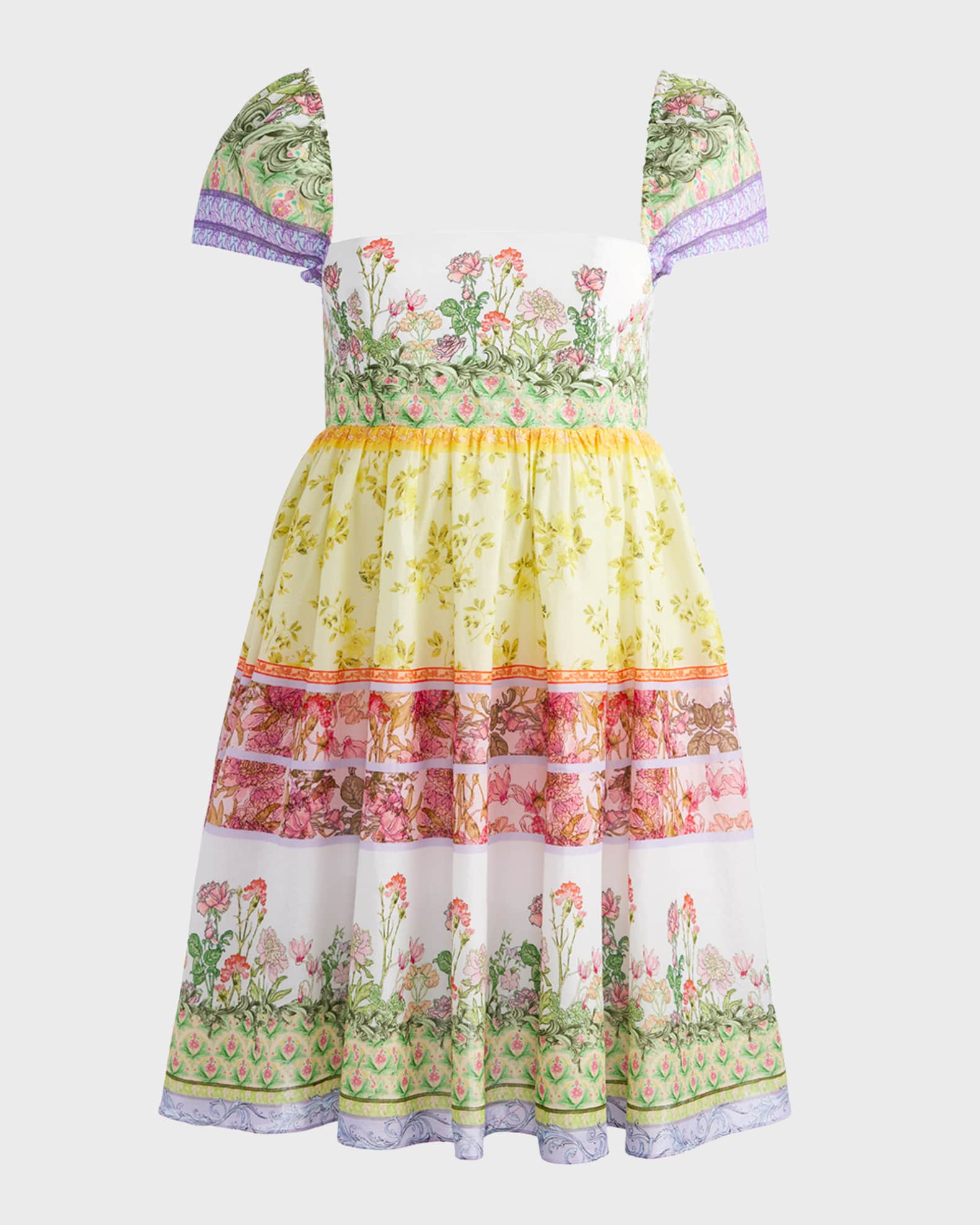 Alice + Olivia Tamia Puff-Sleeve Babydoll Mini Dress | Neiman Marcus