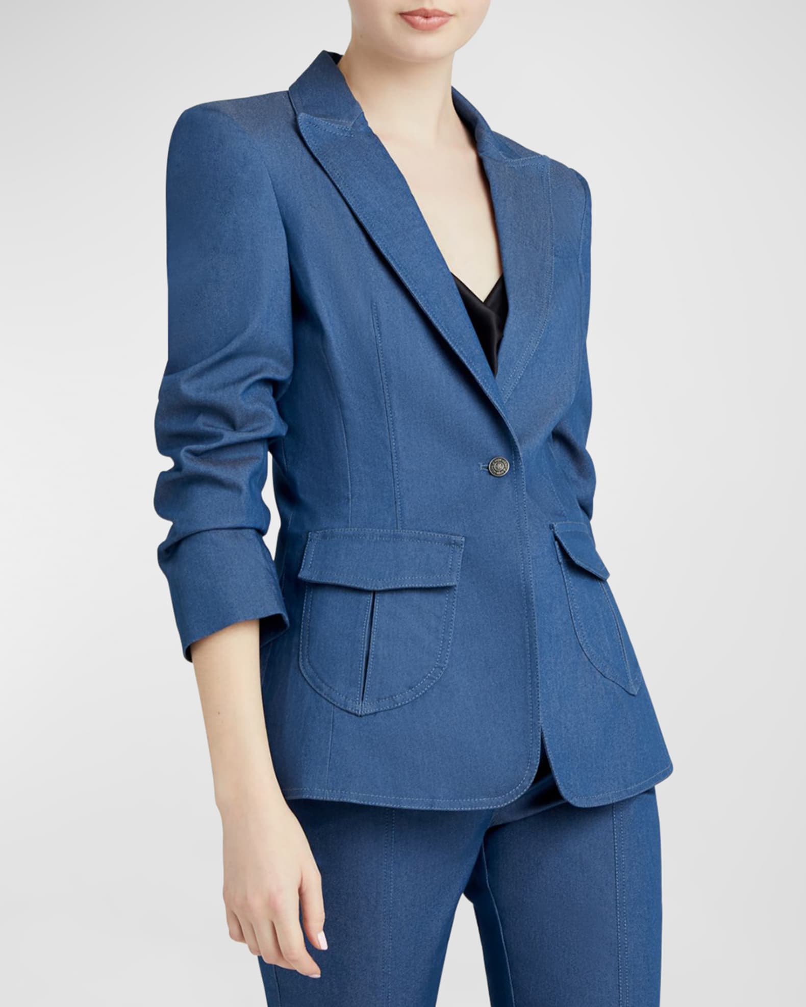 Cinq a Sept Louisa PleatedPocket Denim Blazer Jacket Neiman Marcus