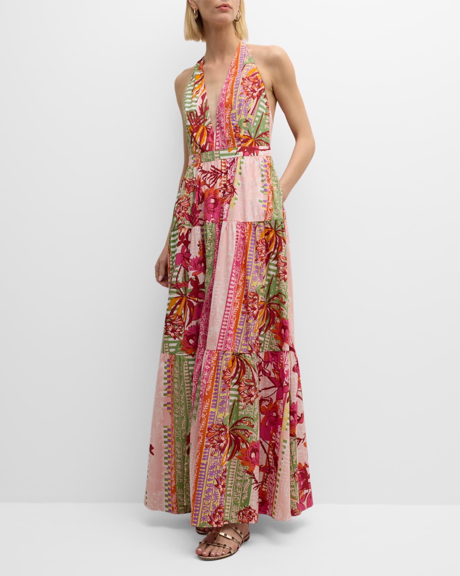 EMPORIO SIRENUSE Colette Blossom-Print Tiered Halter Maxi Dress ...