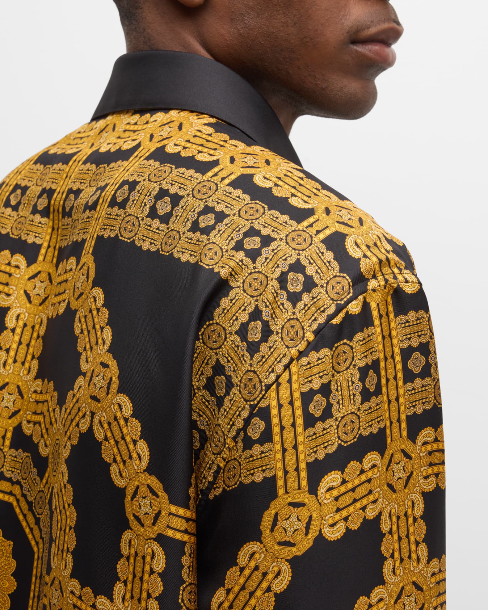 Stefano Ricci Men's Silk Medallion-Print Overshirt | Neiman Marcus