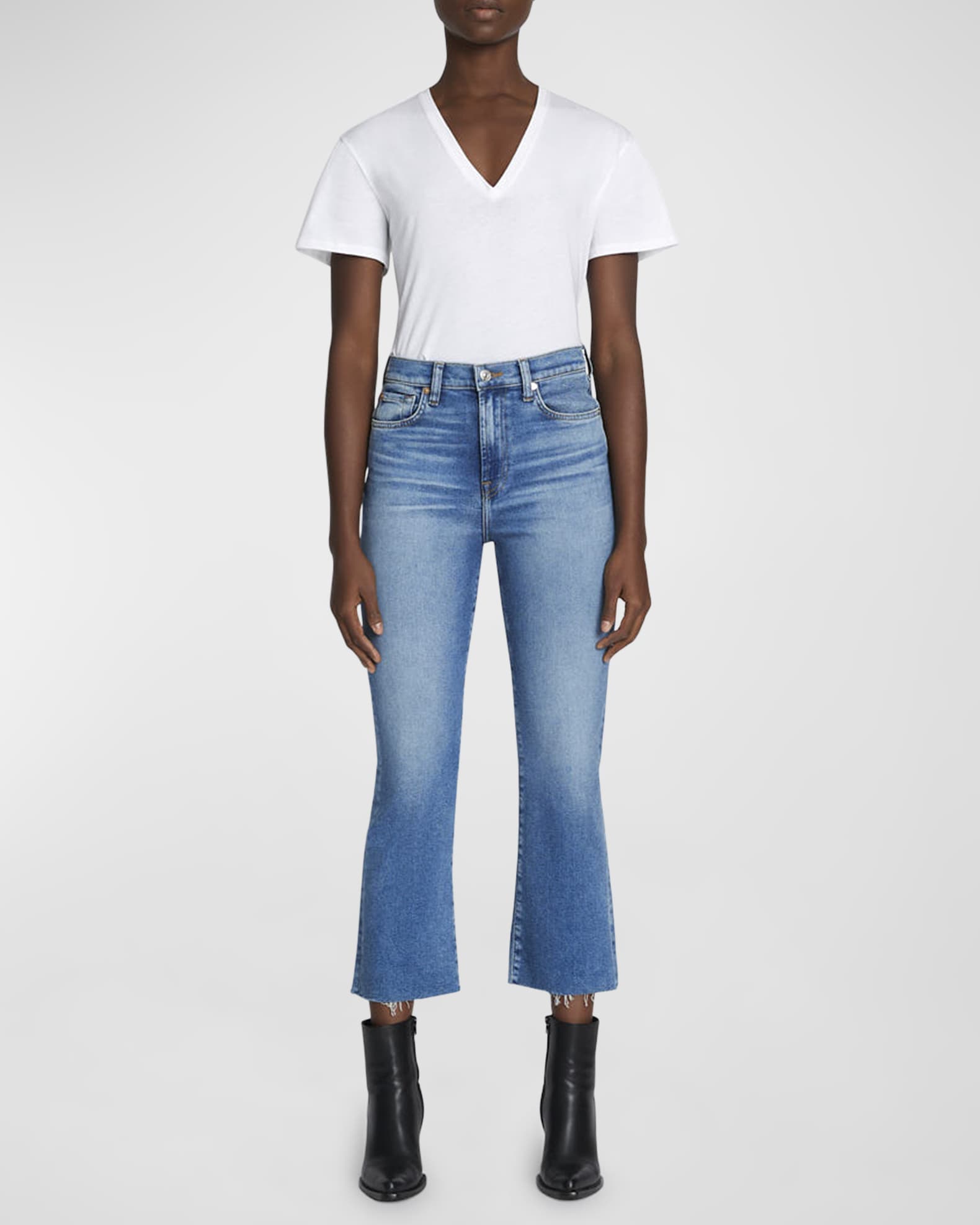 7 For All Mankind High Waist Slim Kick With Long Side Hem and Destroy- Sloane Vintage