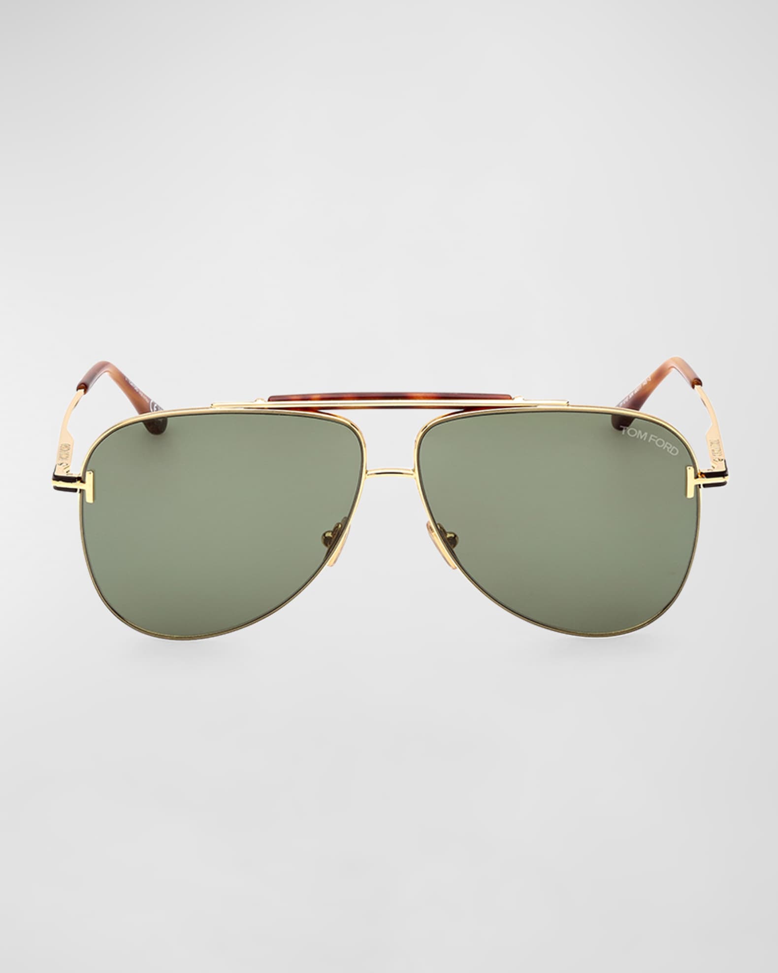 Tom Ford Men's Brady Double-Bridge Metal Aviator Sunglasses Gold Green