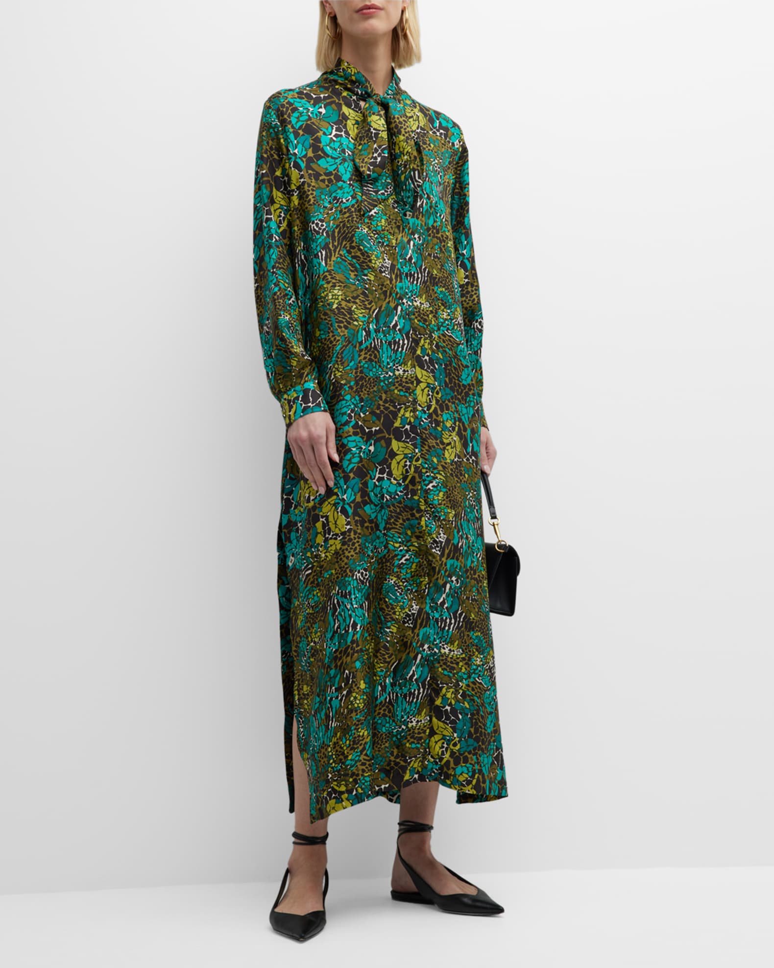 Max Mara Pina Floral Print Pleated Short Dress Neiman Marcus