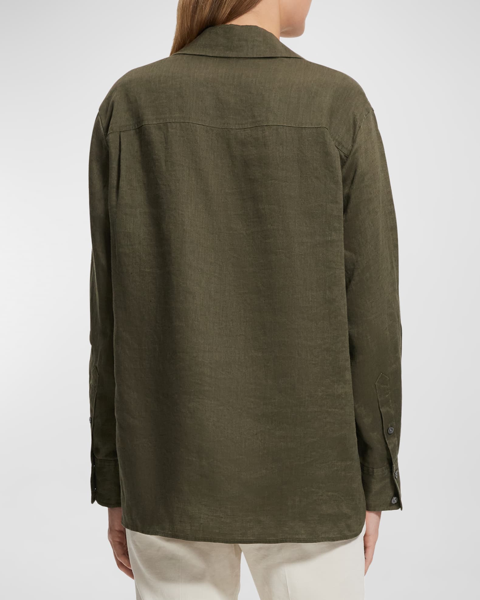 Theory NotchedCollar Relaxed Linen Shirt Neiman Marcus