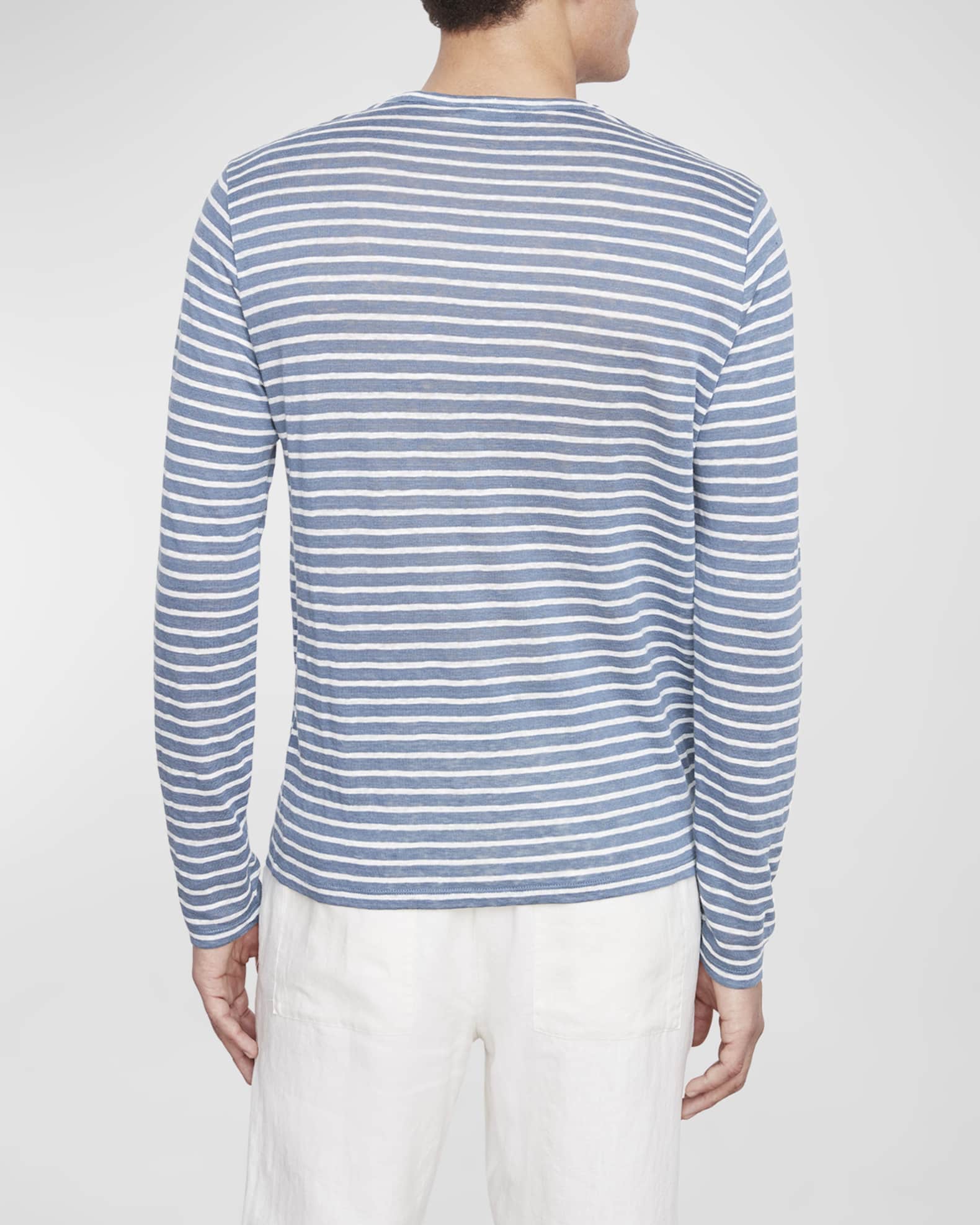 Vince Men's Stripe Long-Sleeve Linen Shirt | Neiman Marcus