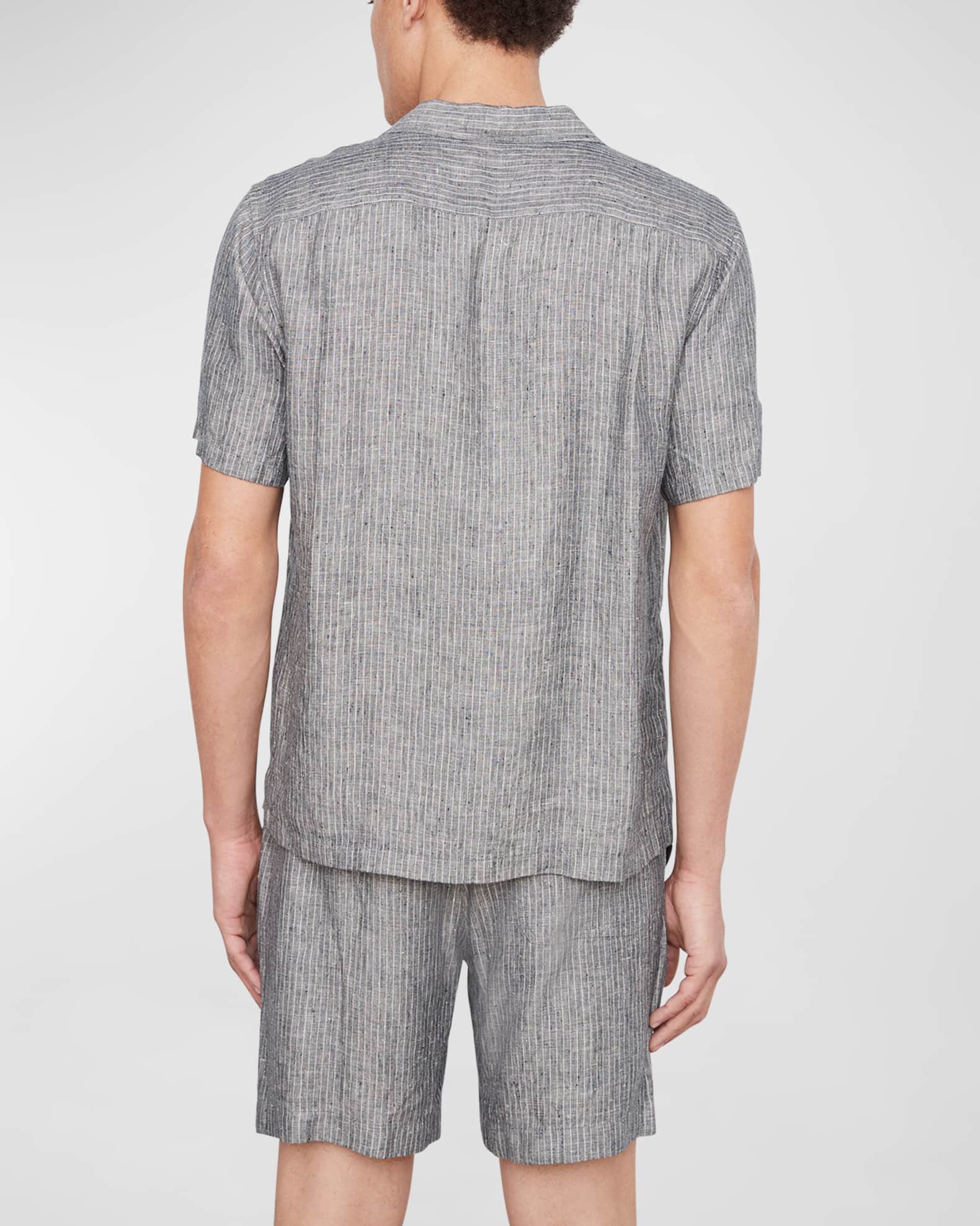 Vince Men's Stripe Hemp Short-Sleeve Overshirt | Neiman Marcus