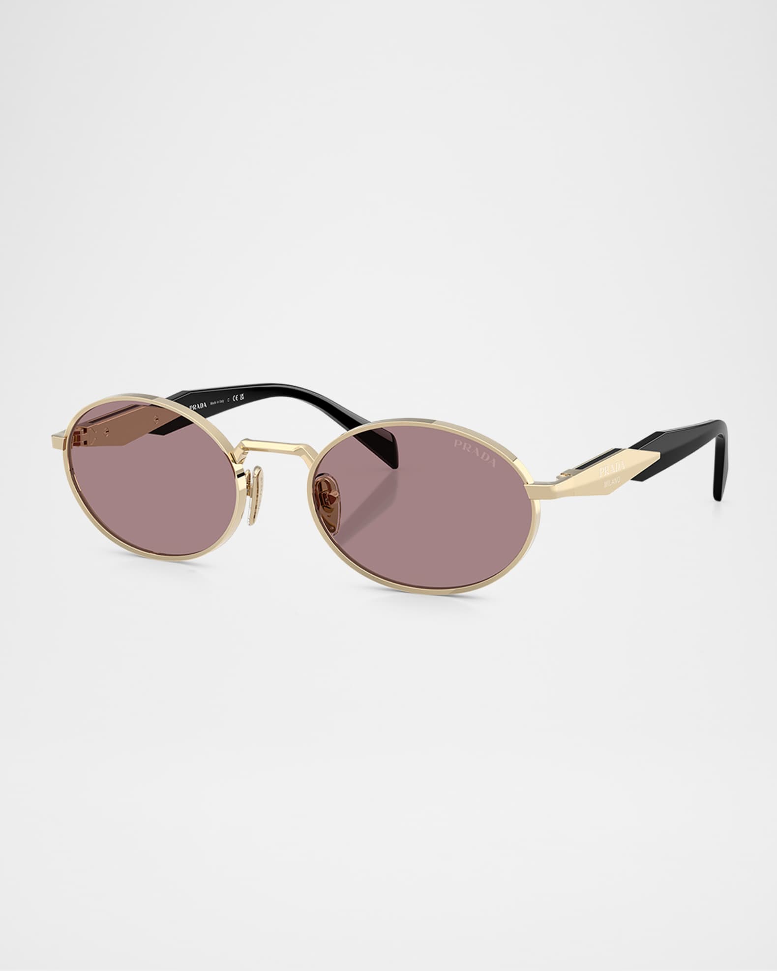 Prada Engraved Logo Metal & Plastic Oval Sunglasses | Neiman Marcus