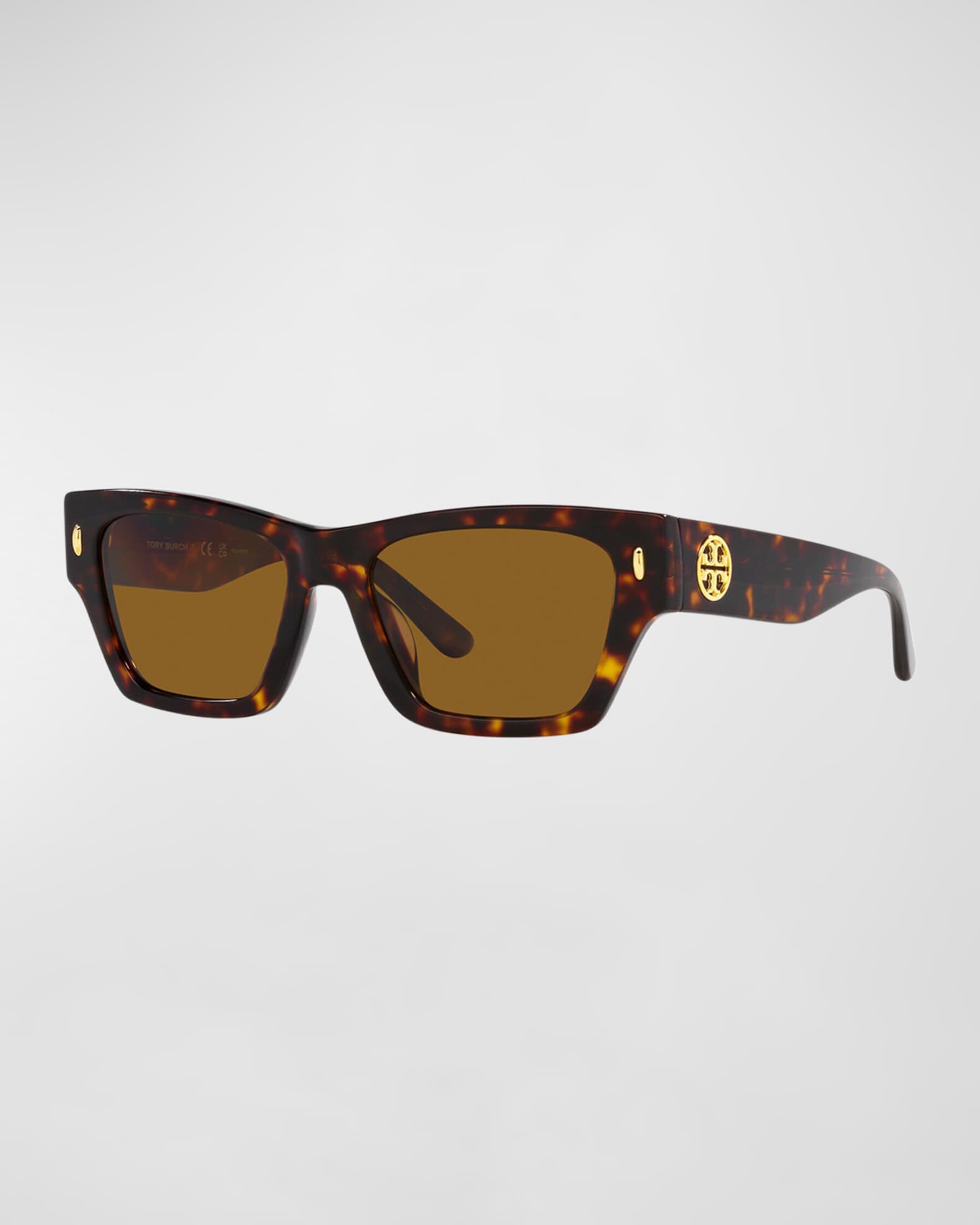 Tory Burch Tortoise T-Monogram Acetate Rectangle Sunglasses | Neiman Marcus