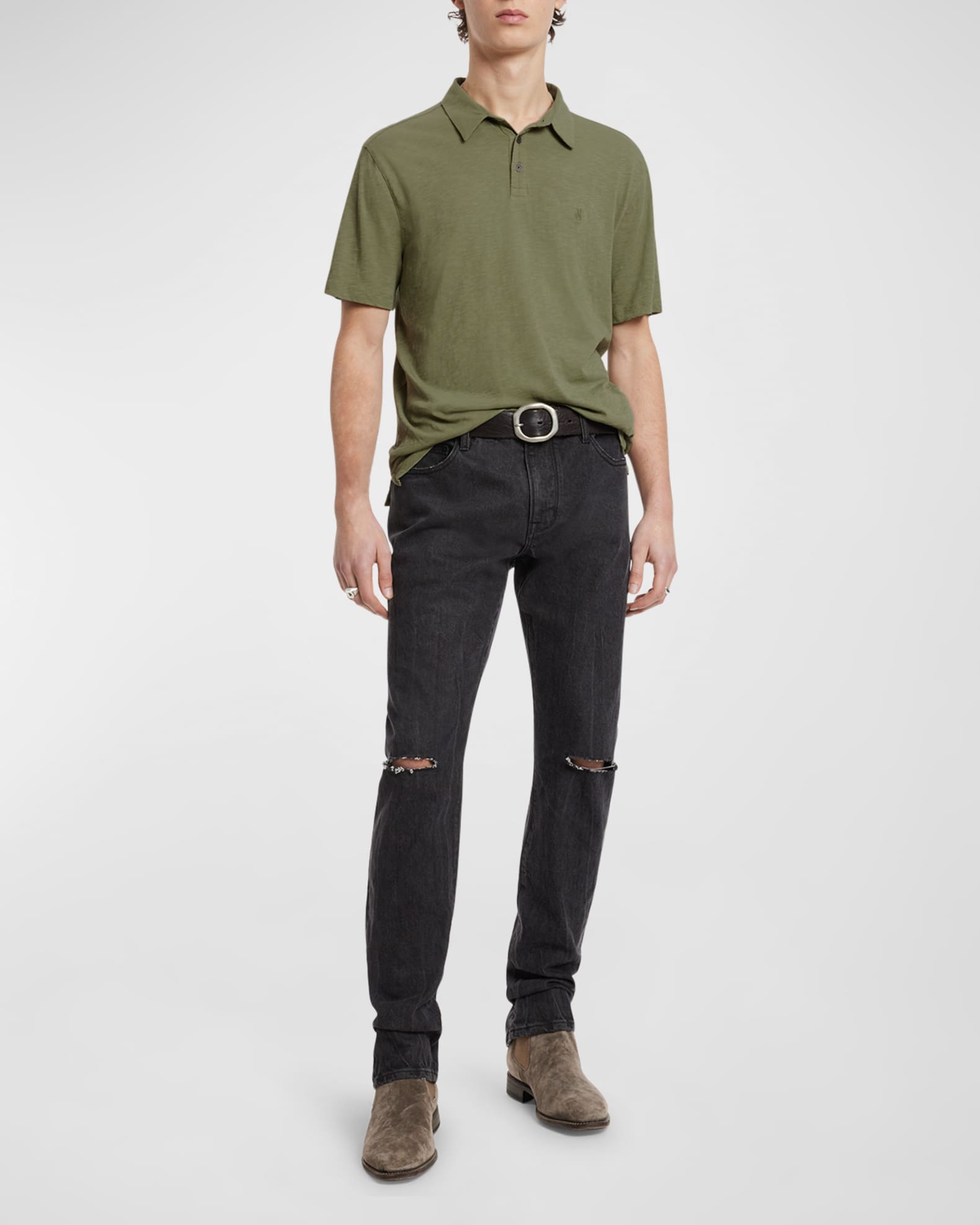 John Varvatos Men's Victor Slub Cotton Polo Shirt Neiman Marcus