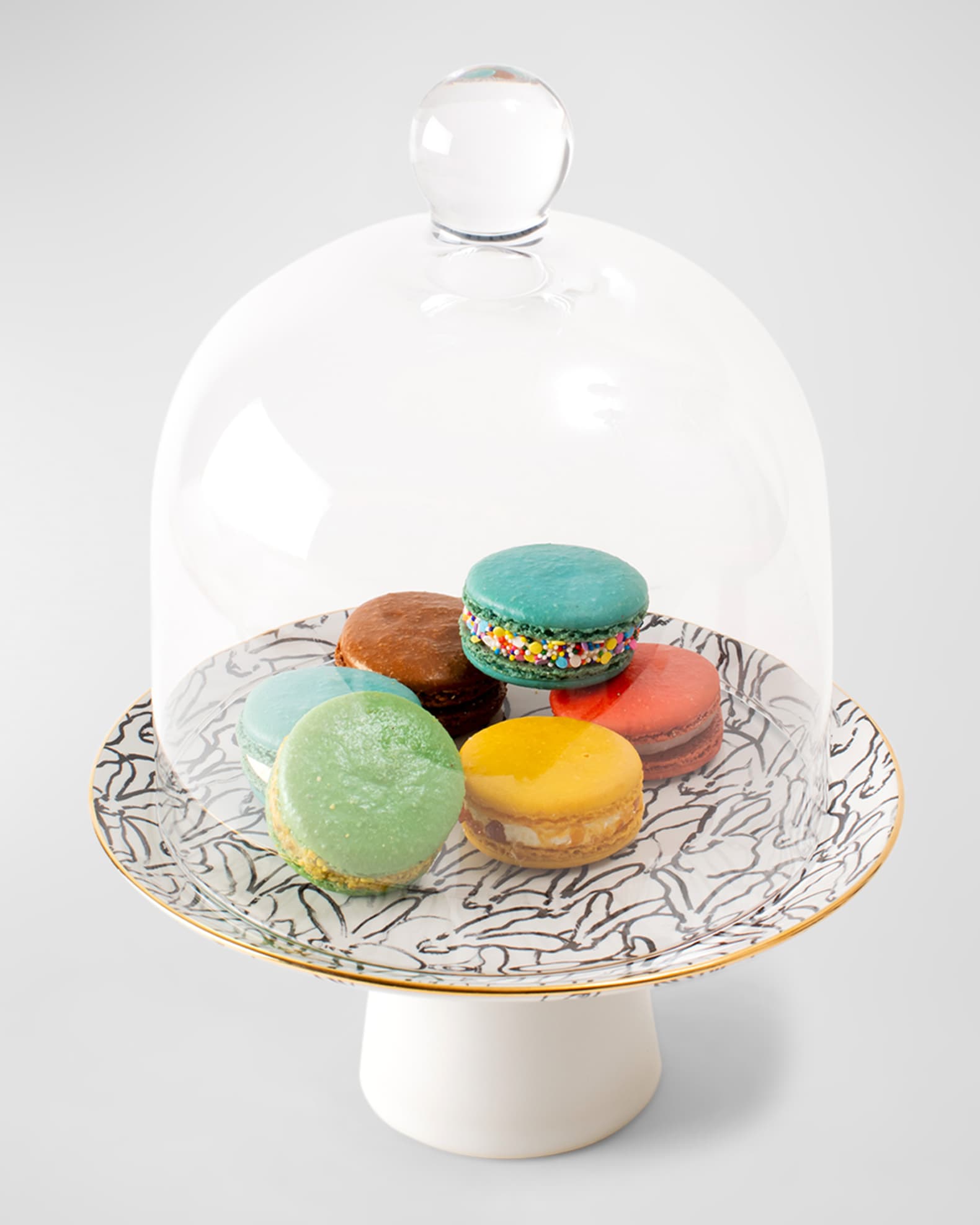 Hunt Slonem Rabbit Run Footed Dessert Stand With Dome Neiman Marcus