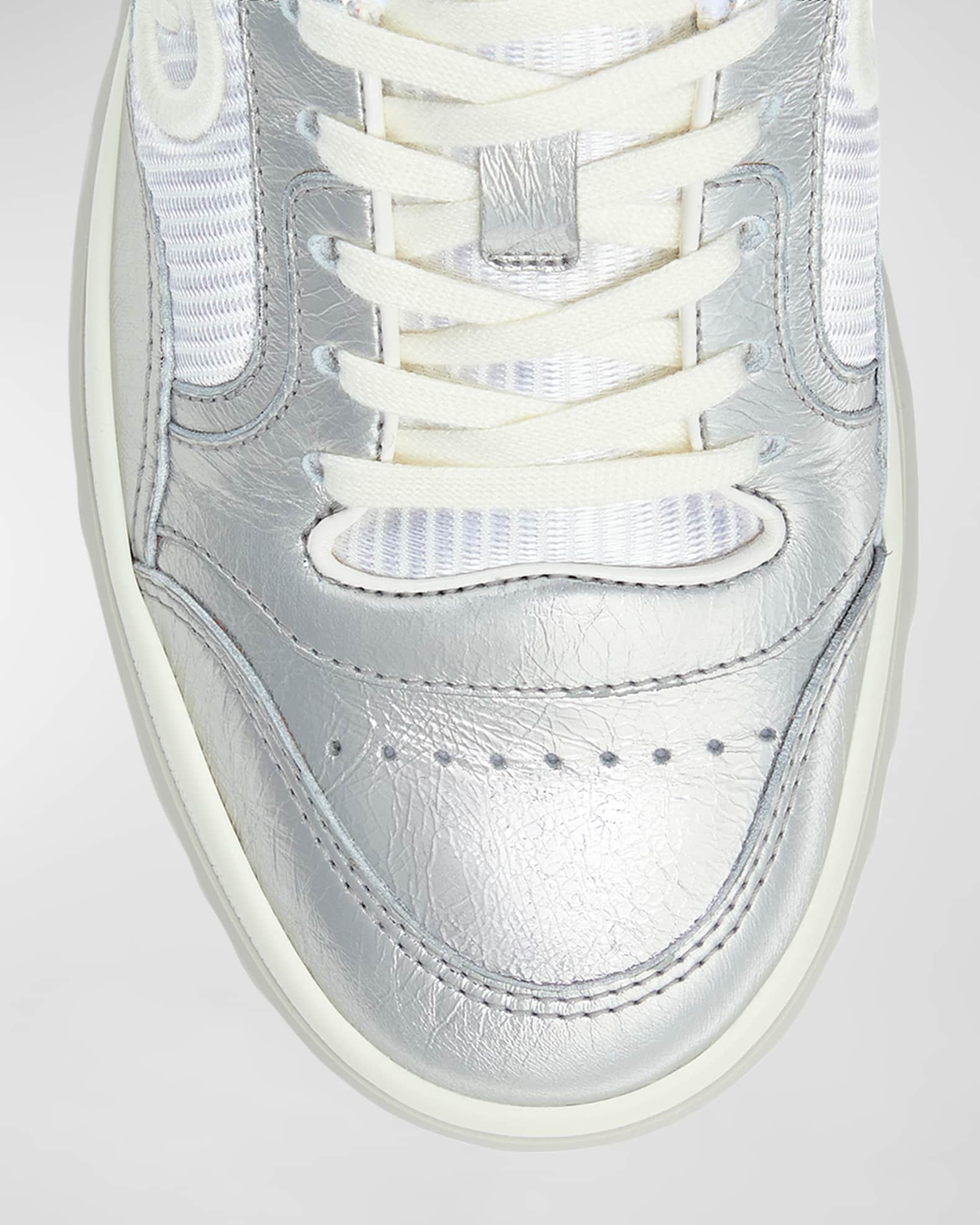 MAC 80 Metallic Leather Sneakers in Silver - Gucci