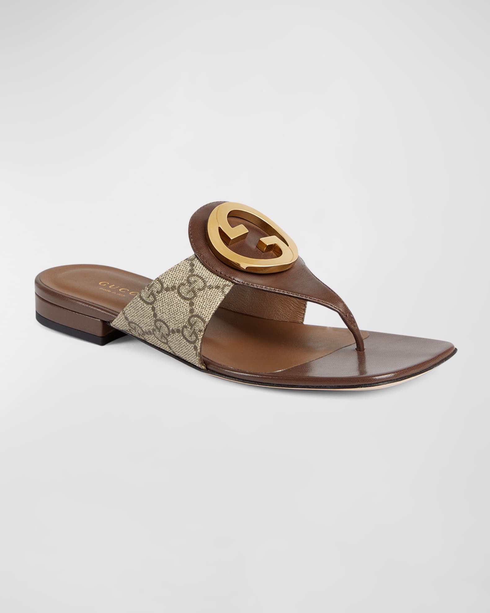 Gucci Blondie Medallion Flat Thong Sandals | Neiman Marcus