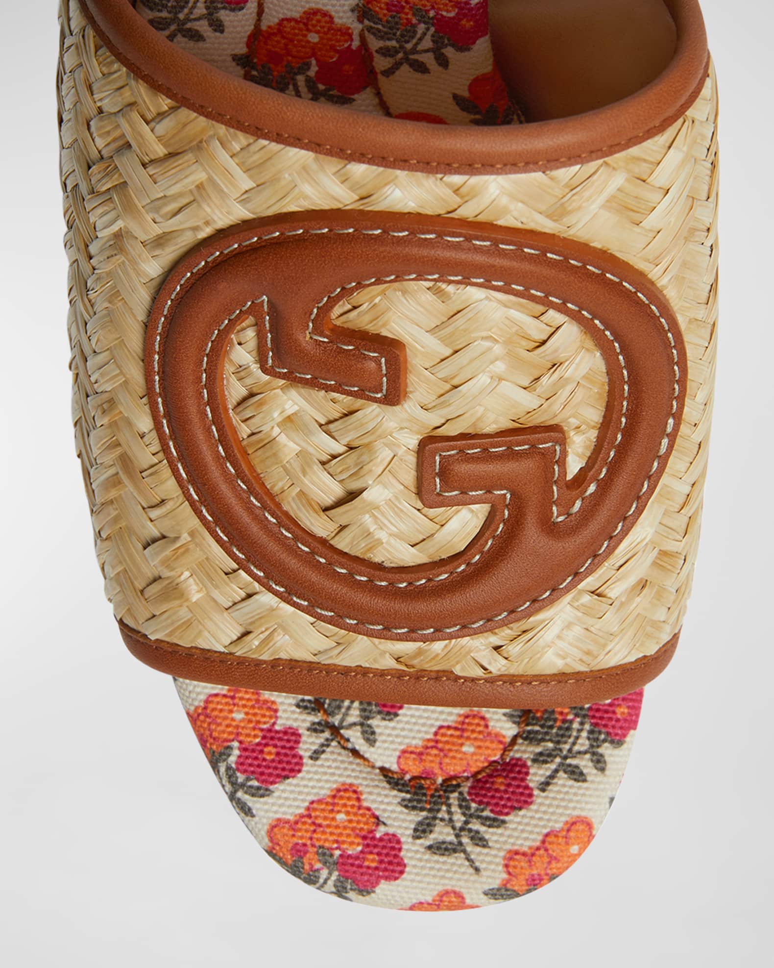 Gucci 75mm Mabel Raffia Slide Sandals | Neiman Marcus