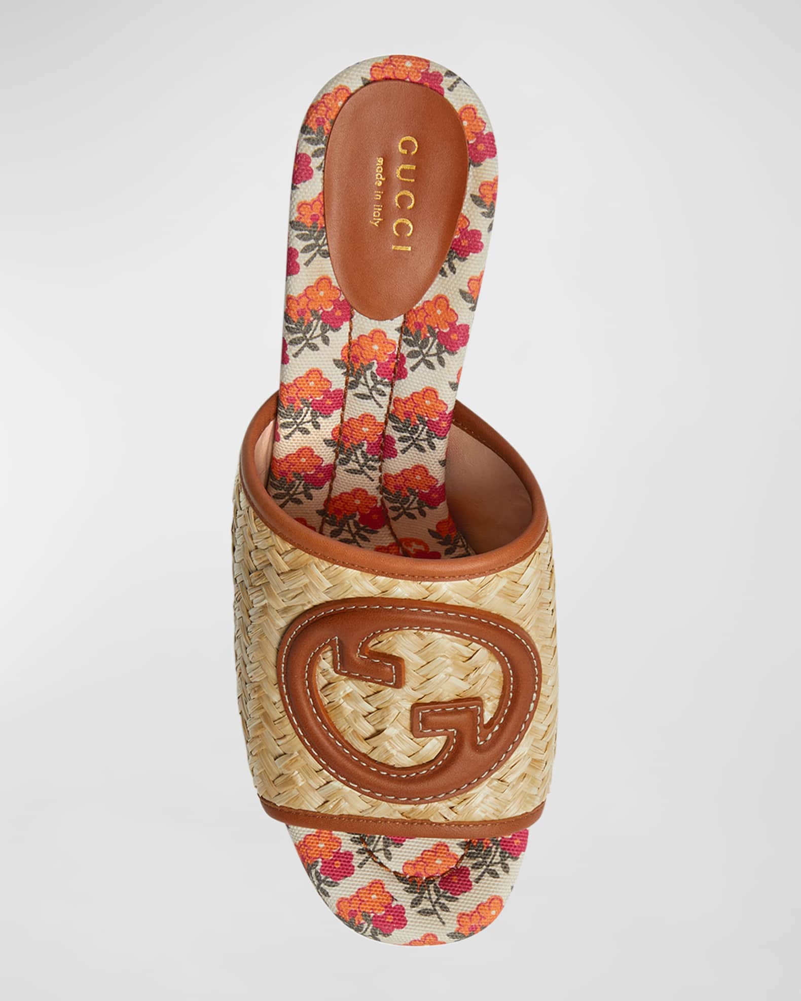 Gucci 75mm Mabel Raffia Slide Sandals | Neiman Marcus