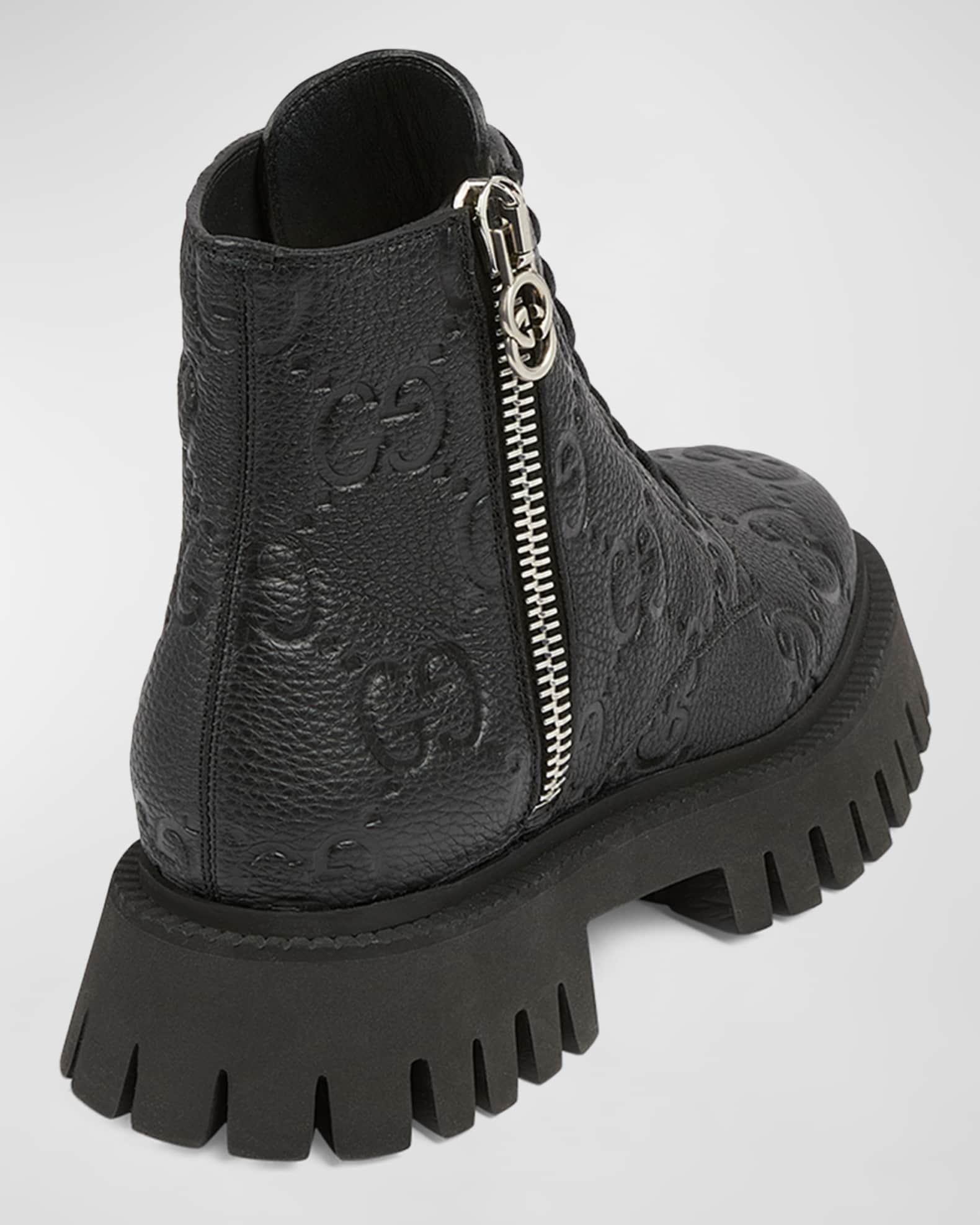 Gucci Novo GG Leather Zip Combat Booties | Neiman Marcus