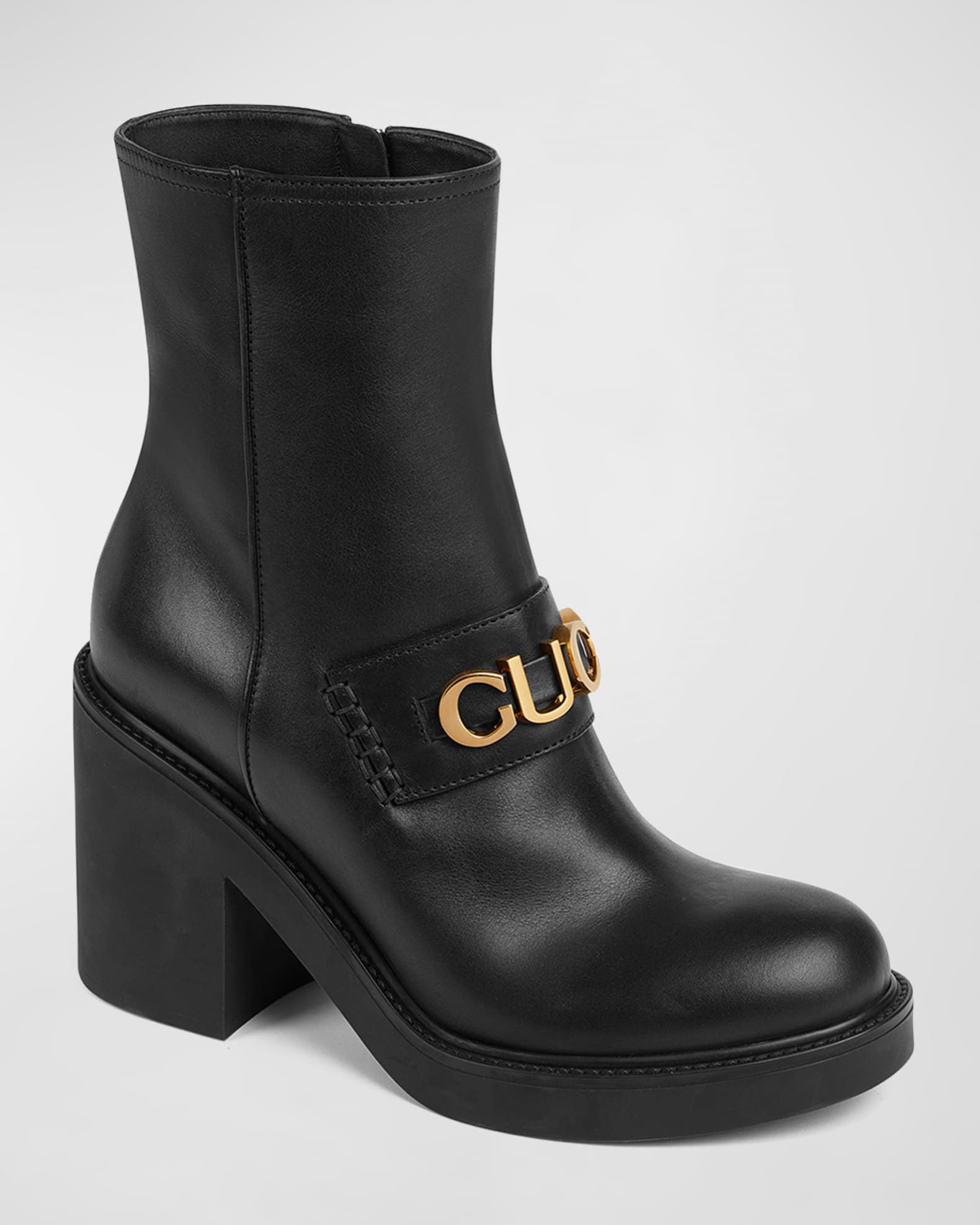 Gucci Cara Leather Logo Heeled Booties Neiman Marcus