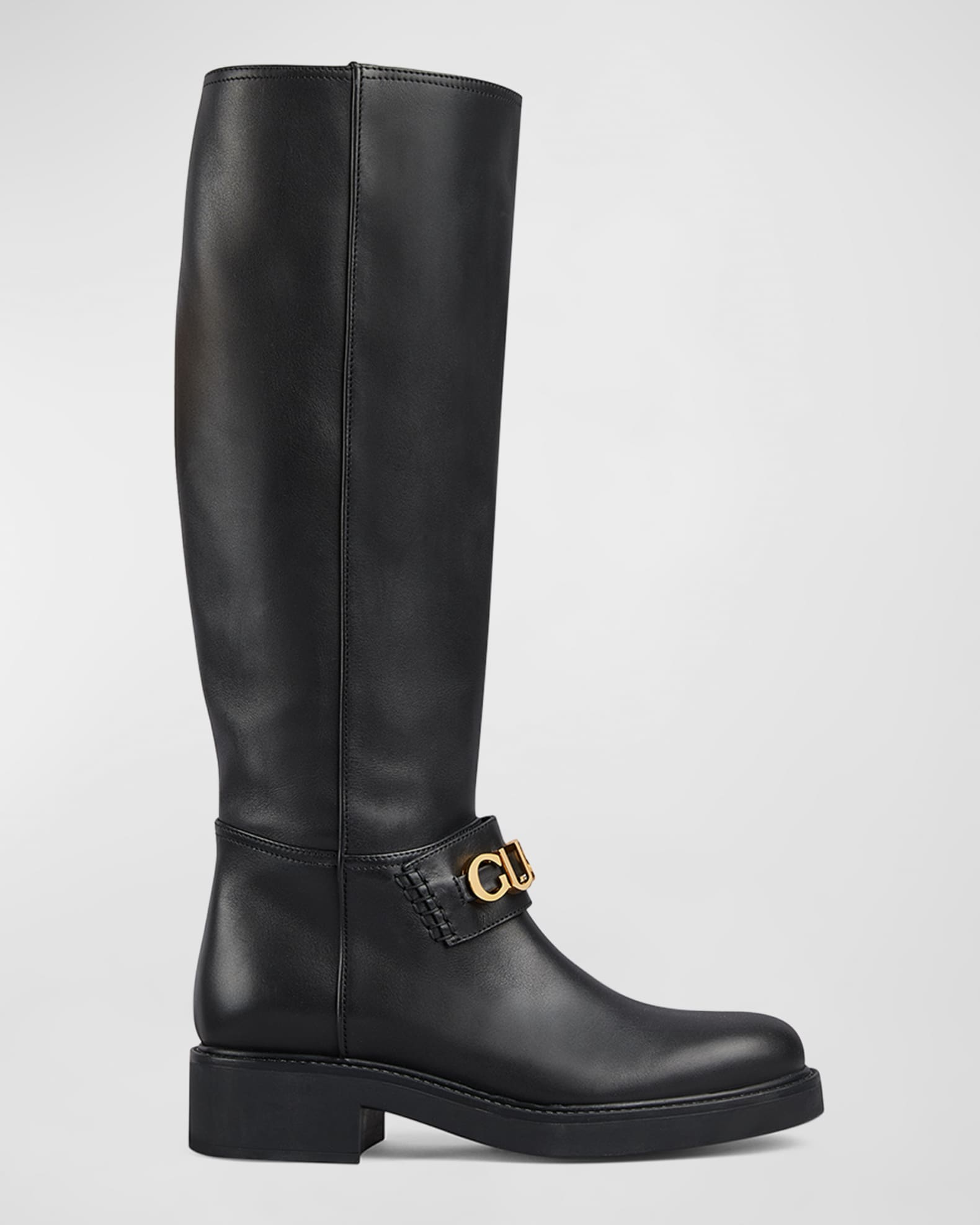 Men læser sadel Gucci Cara Logo Leather Riding Boots | Neiman Marcus