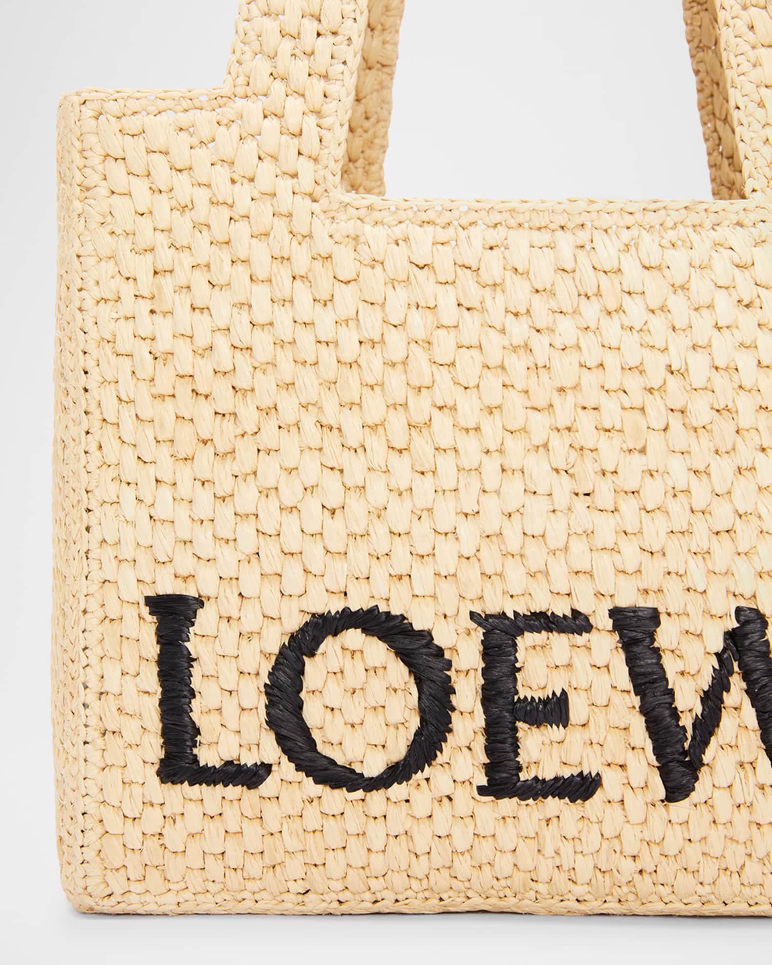 x Paula's Ibiza Font Tote Small Bag in Raffia | Neiman Marcus