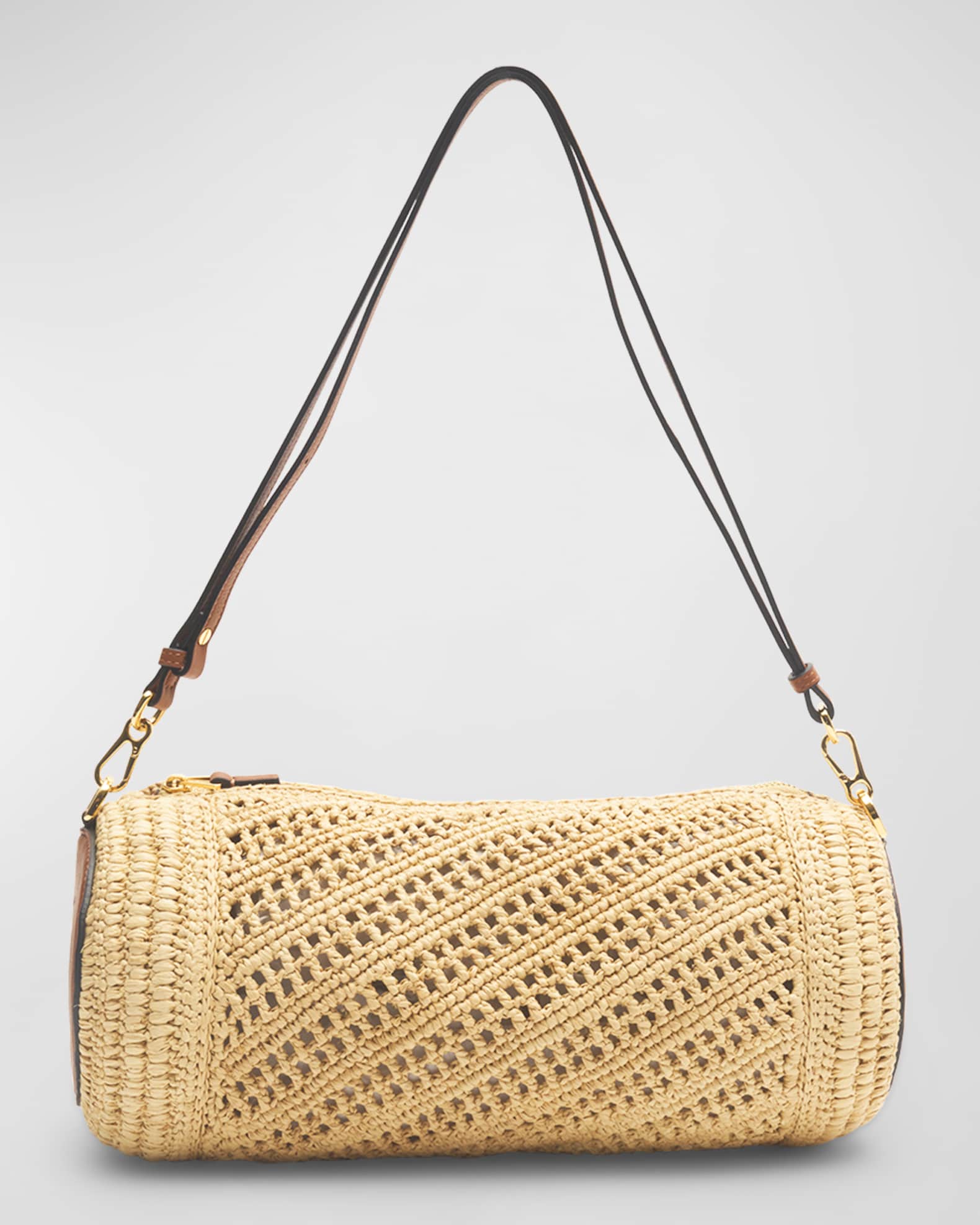 x Paula’s Ibiza Bracelet Pouch in Raffia with Leather Strap