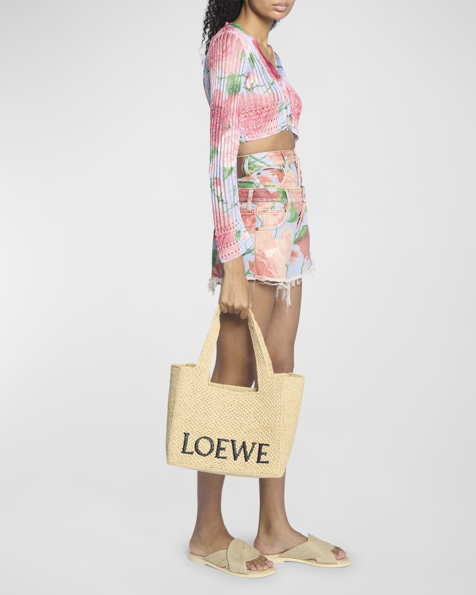 Loewe x Paula's Ibiza Font Medium Tote Bag in Raffia | Neiman Marcus