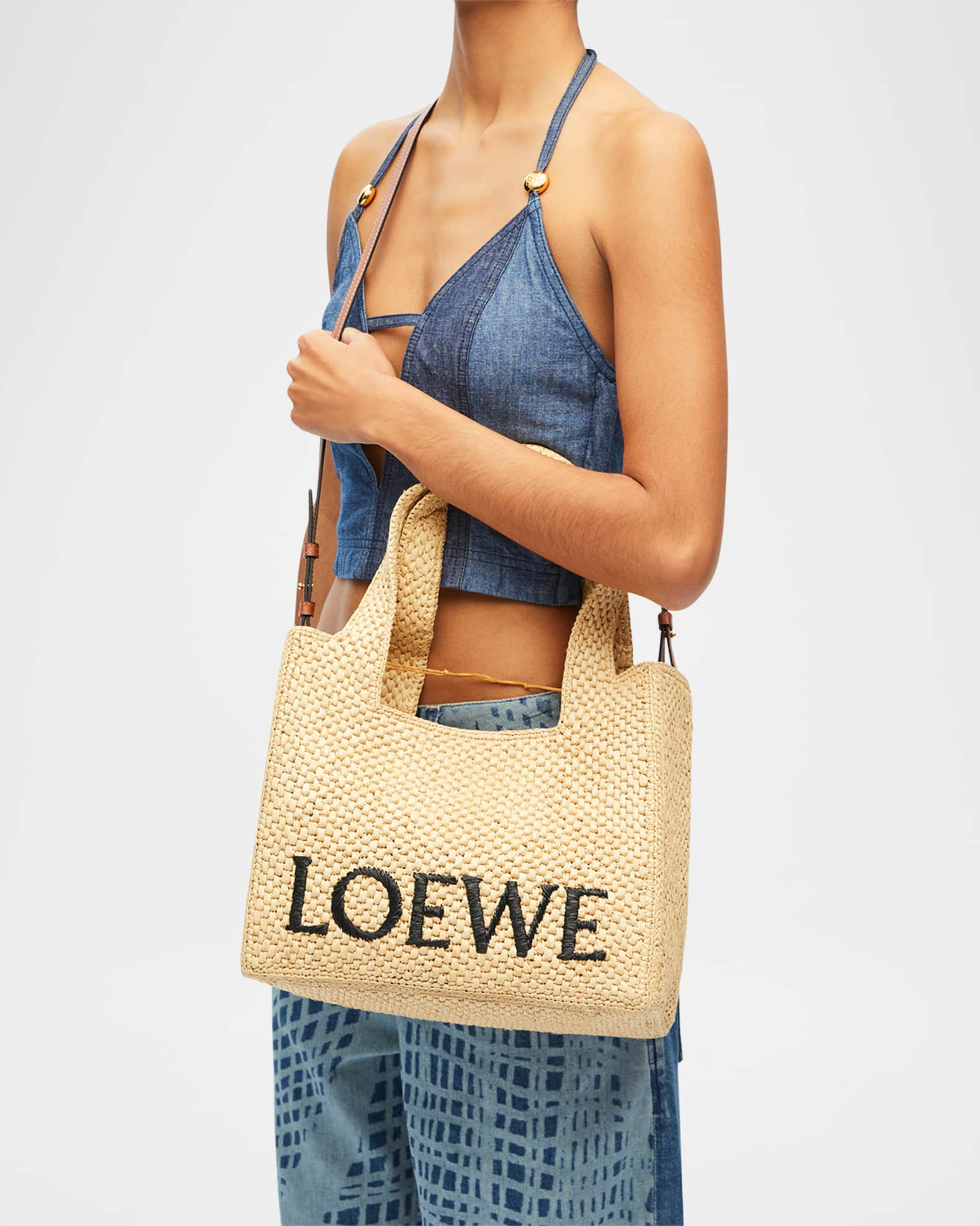 Loewe x Paula's Ibiza Font Medium Tote Bag in Raffia | Neiman Marcus